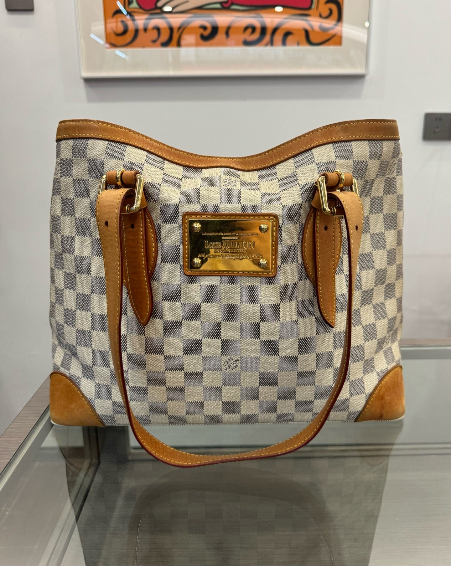 Louis Vuitton - Damier Azur Tote Bag - Damier Azur canvas with natural cowhide leather trim - White - (large)