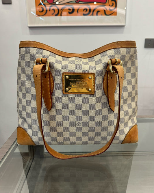 Louis Vuitton - Damier Azur Tote Bag - Damier Azur canvas with natural cowhide leather trim - White - (large)