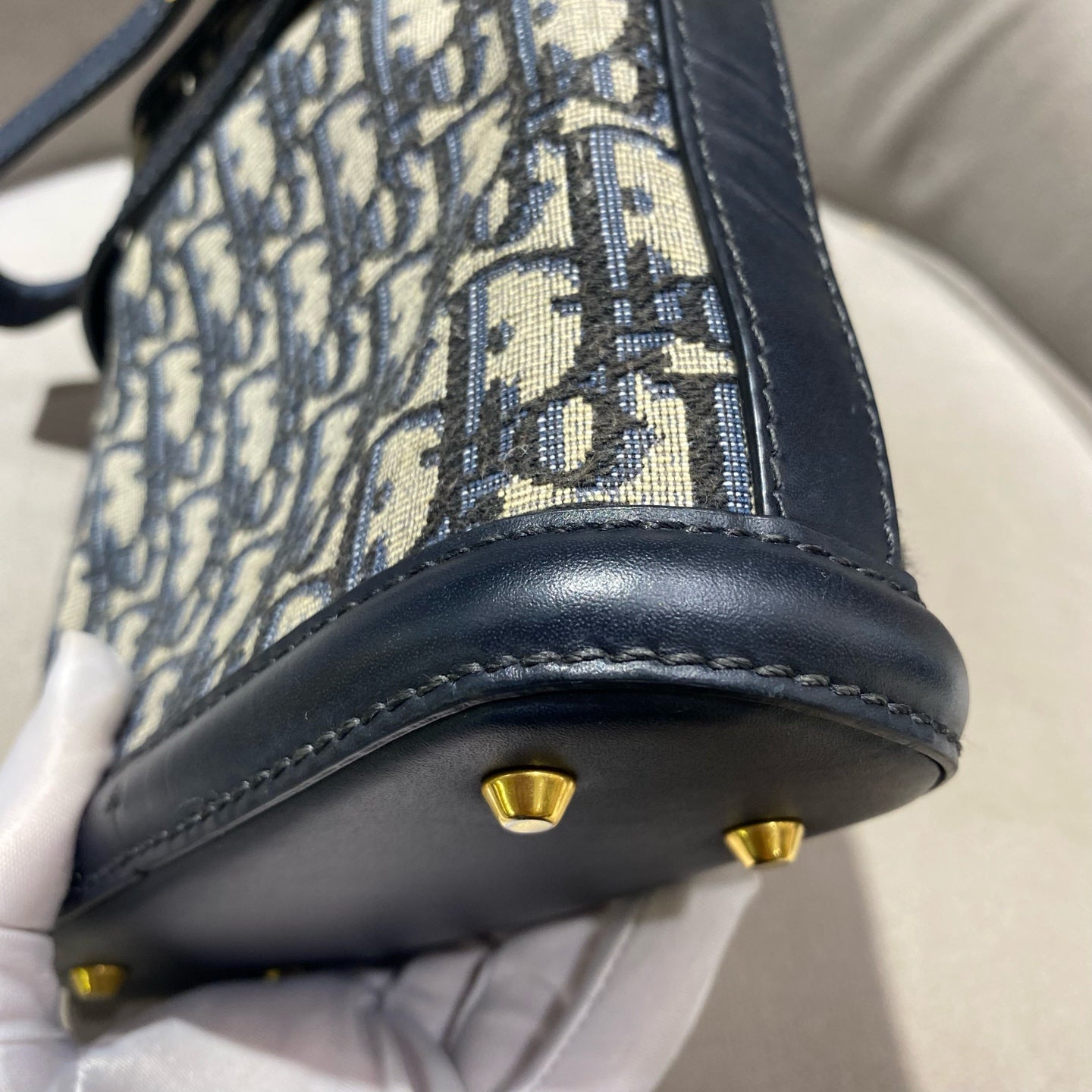 Dior - Dior Oblique Embroidered Mini Bucket Bag - Embroidered canvas with calfskin leather trim - Navy - (mini)