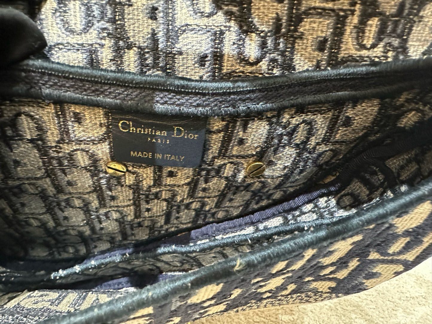 Dior - Saddle Bag - Embroidered canvas - Navy - (Medium)