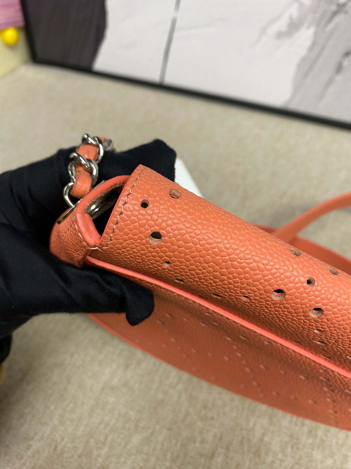 Chanel - Perforated Saddle Mini Bag - Grained calfskin - Orange - (mini)