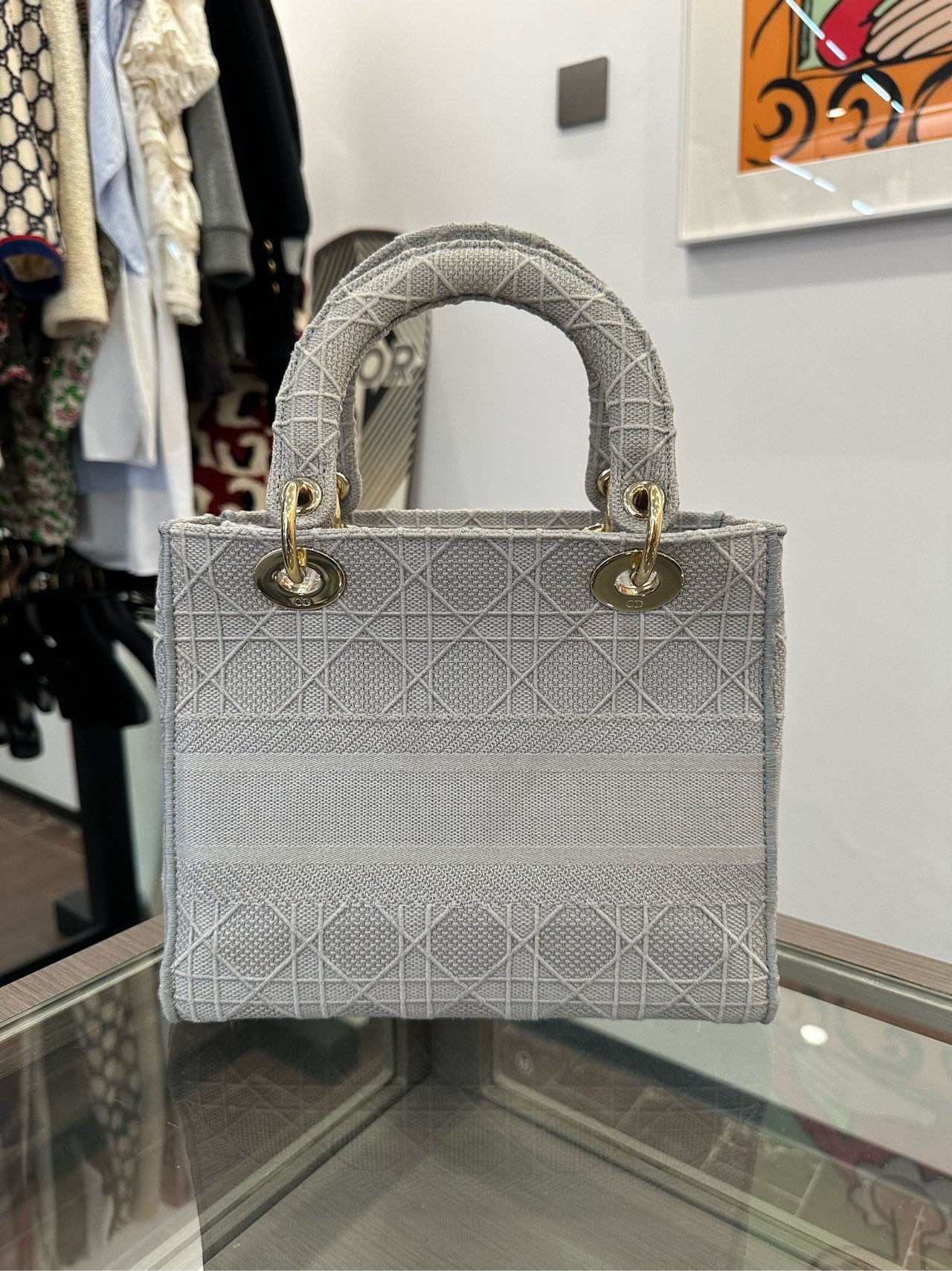 Dior - Lady Dior - Embroidered canvas - Grey - (medium)