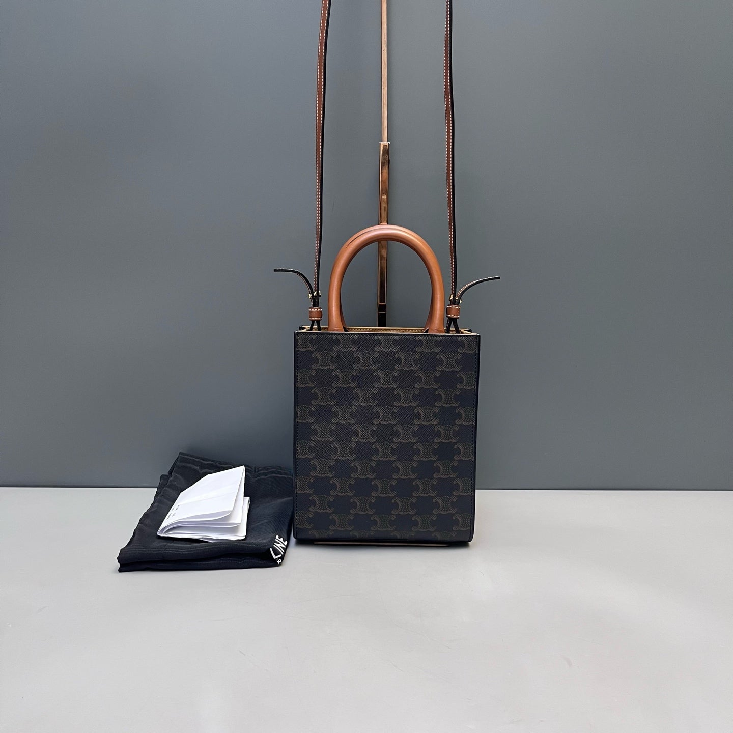 Celine - Triomphe Monogram Mini Vertical Cabas - Triomphe coated canvas with leather trim - Dark Brown - (Mini)