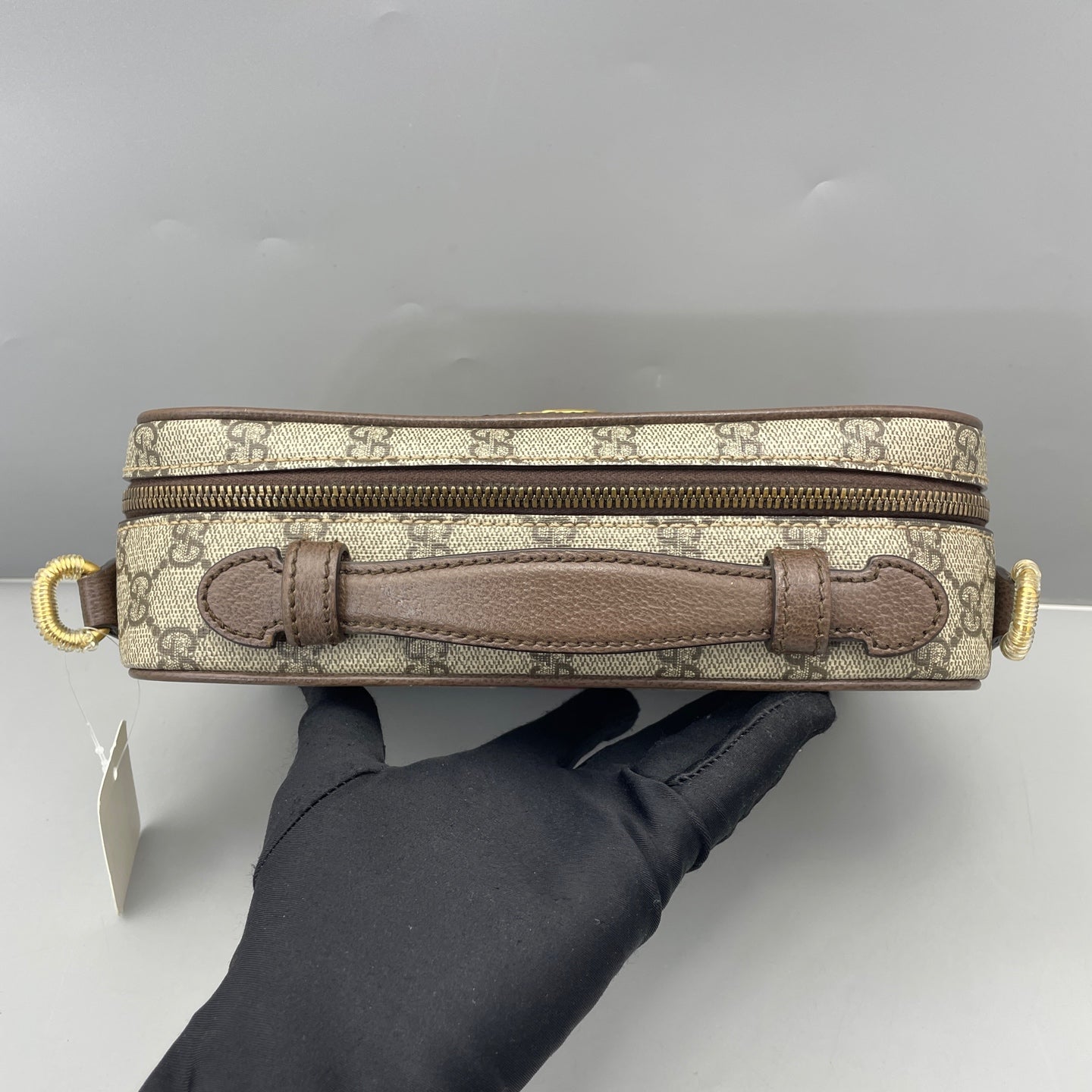 Gucci - Ophidia GG Small Bag - GG Supreme canvas with leather trim - Beige with brown accents, red and green web stripe - (small)