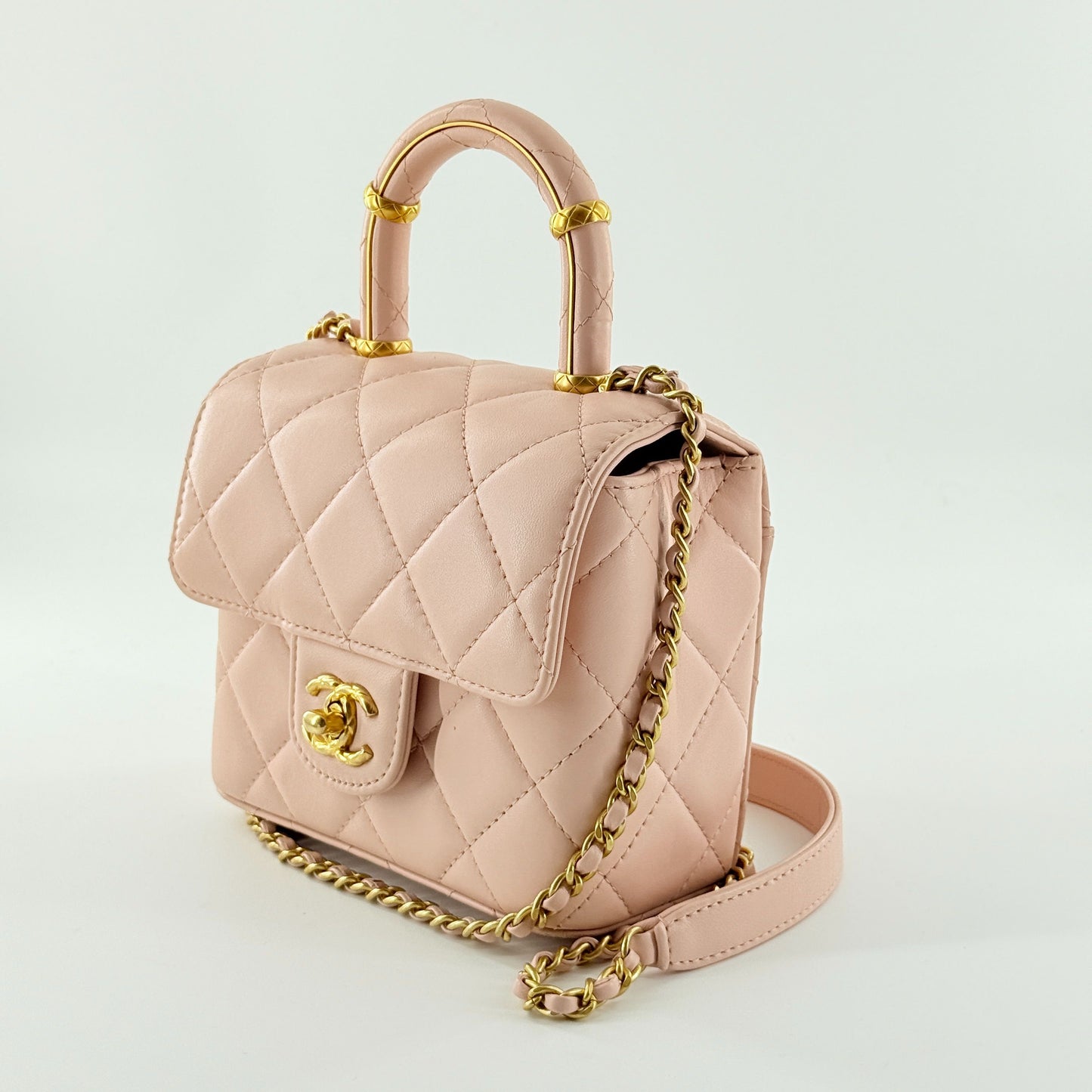 Chanel - 23S Mini Top Handle Flap Bag - Lambskin leather - Pink - (Mini)