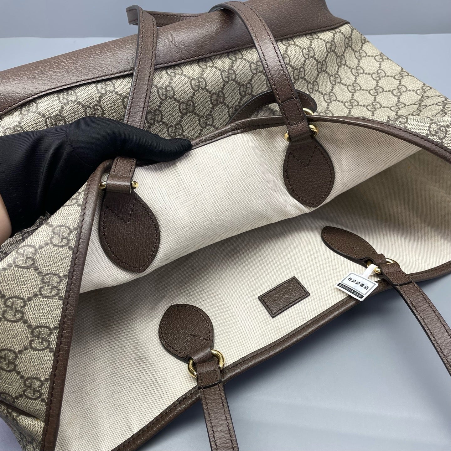 Gucci - GG Supreme Canvas Large Tote Bag - Canvas with Leather trim - Beige and Brown - (large)