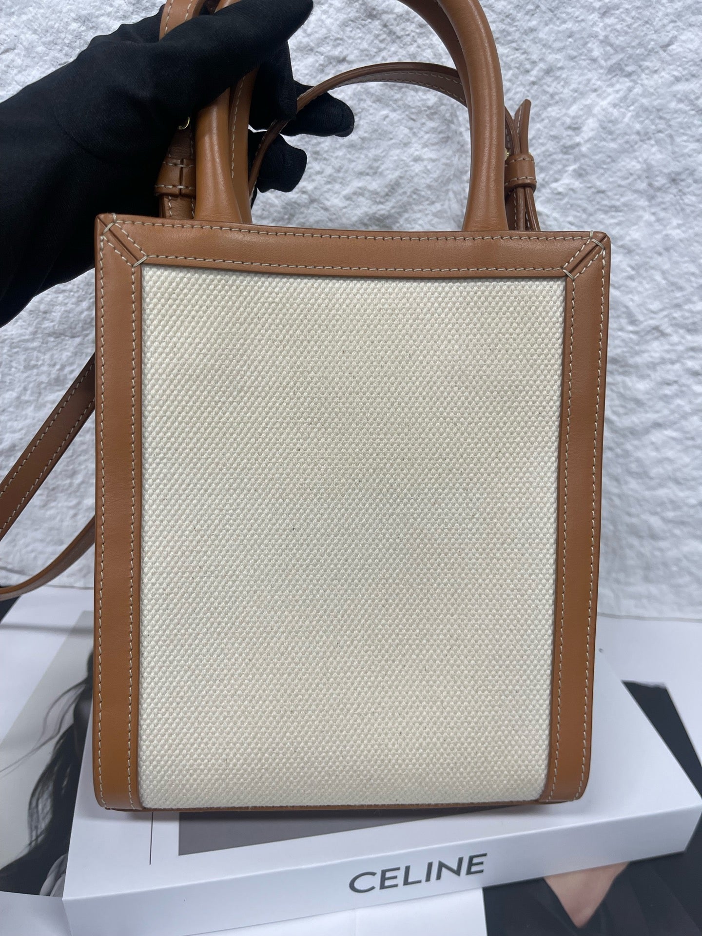 Celine - Mini Vertical Cabas - Canvas and calfskin leather - Beige and Brown - (mini)