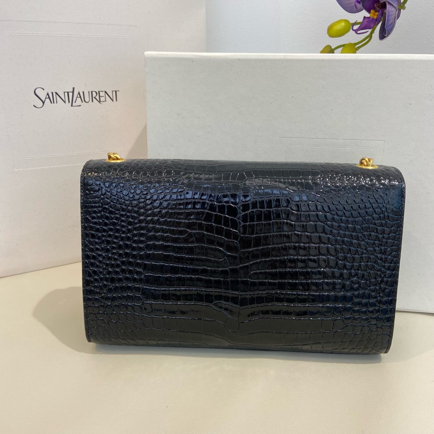 Saint Laurent - Kate Tassel Chain Bag - Cowhide leather with crocodile embossing - Black - (Medium)