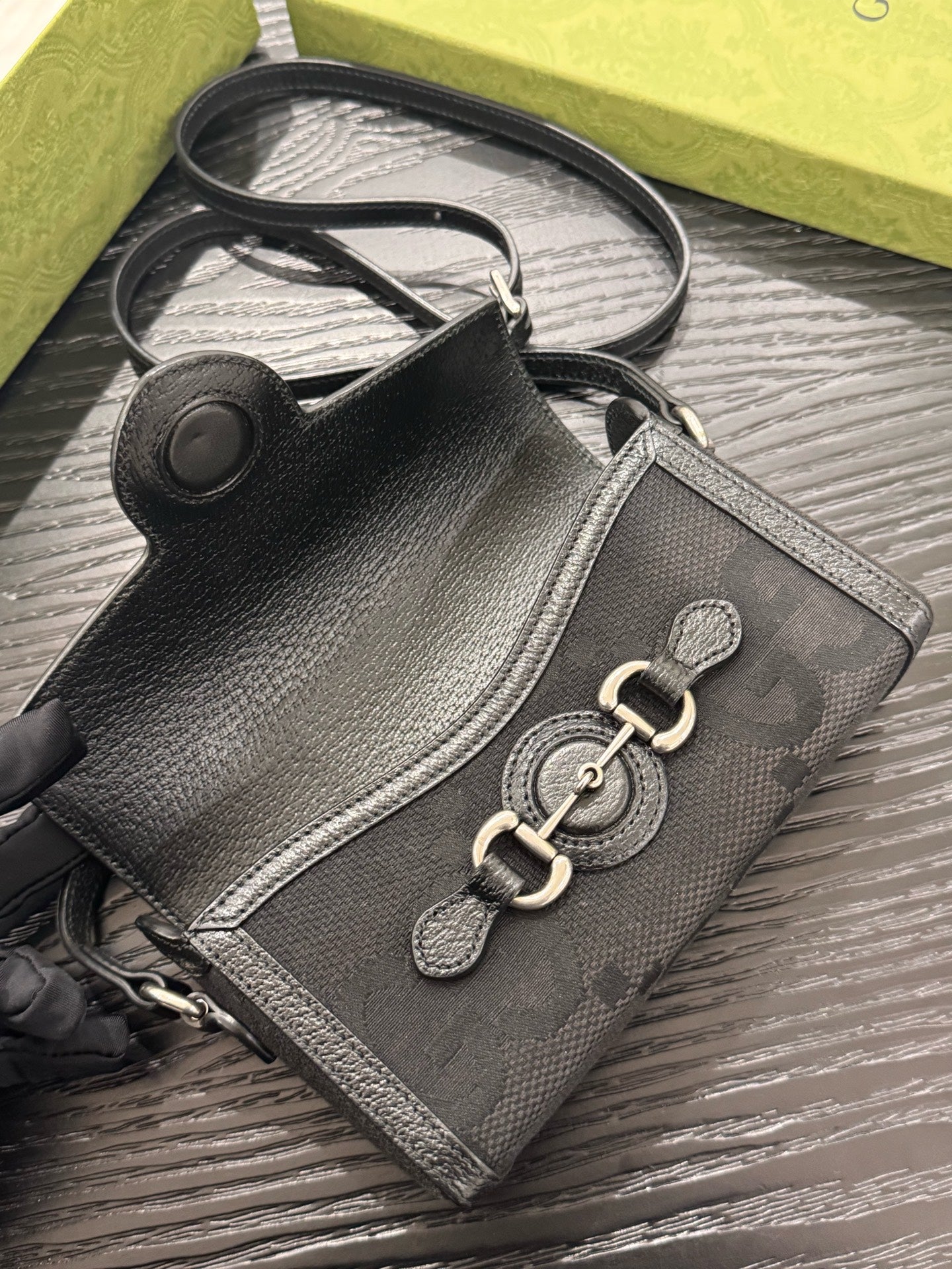 Gucci - 1955 Horsebit Super Mini Bag - GG canvas with leather trim - Black - (mini)