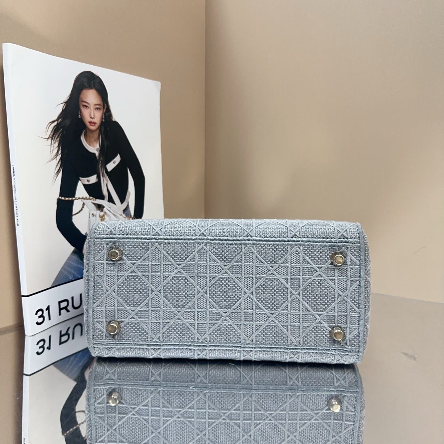 Dior - Lady Dior (Five-Grid Embroidered Series) - Cloth - Grey - (small)