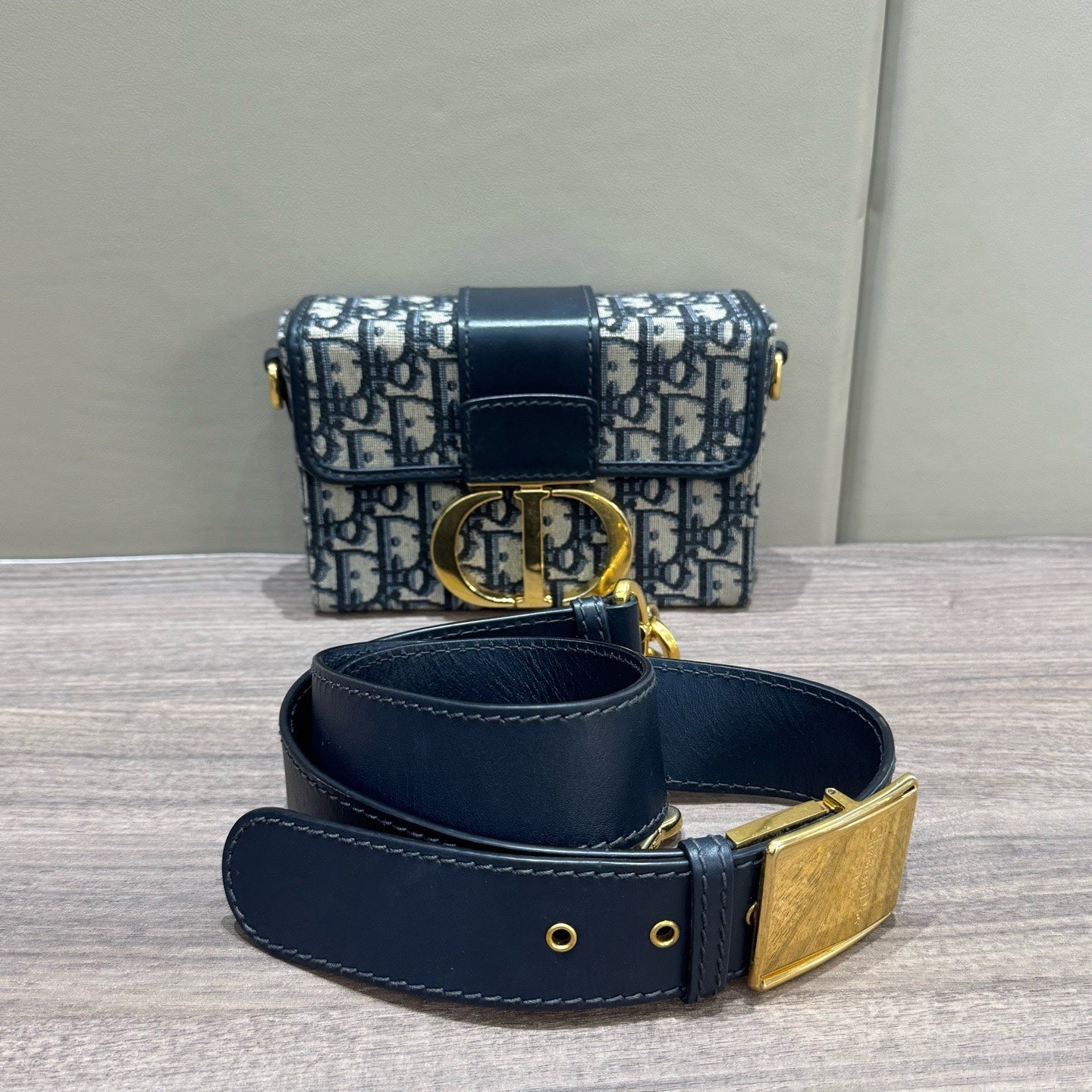 Dior - Montaigne Box Bag - Oblique canvas with leather trim - Blue - (mini)