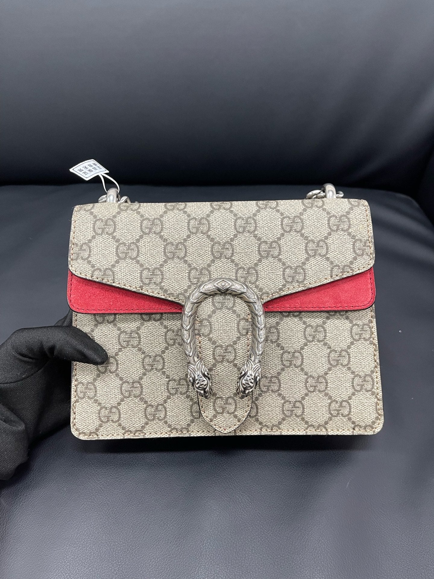 Gucci - Dionysus Mini Shoulder Bag - GG Supreme canvas with red suede trim and leather details - Beige and Red - (mini)