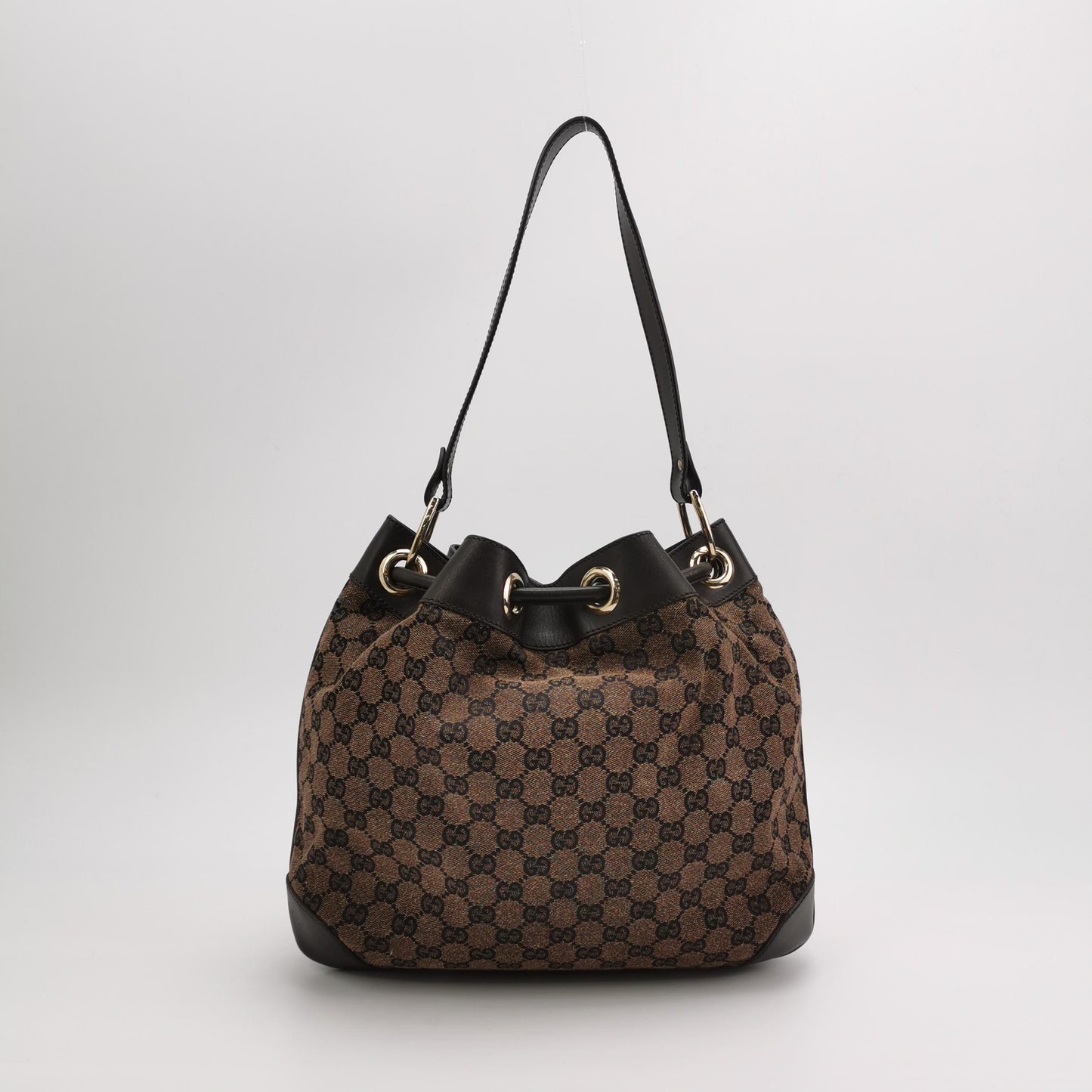 Gucci - GG Monogram Canvas Bucket Bag - GG monogram canvas and leather trim - Brown - (medium)