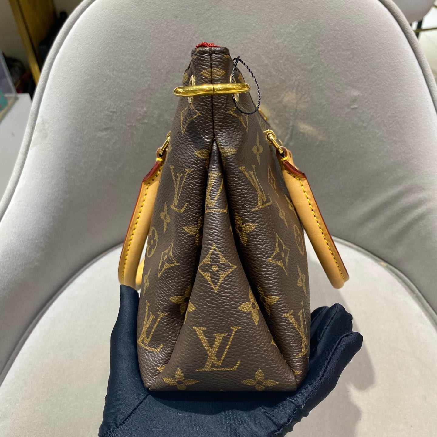 Louis Vuitton - Pallas Monogram - Monogram coated canvas with Vachetta leather trim and red leather lining - Brown with Red Accents - (Small)