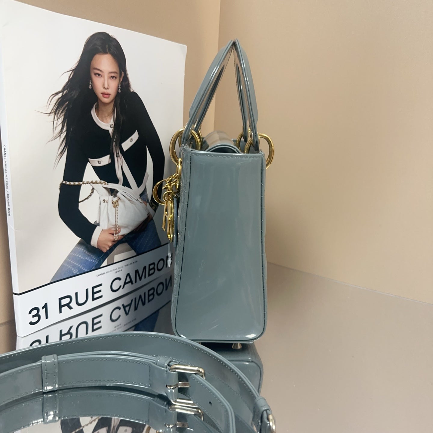 Dior - Lady Dior - Patent leather - Slate Blue with Gold-Tone Hardware - (small)