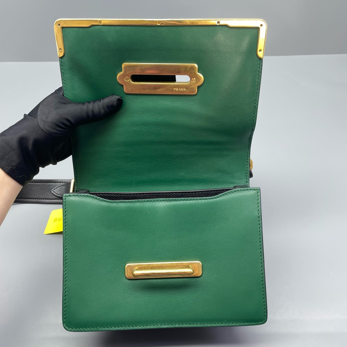 Prada - Cahier - Smooth calfskin leather with Saffiano leather accents - Green with Black accents - (mini)