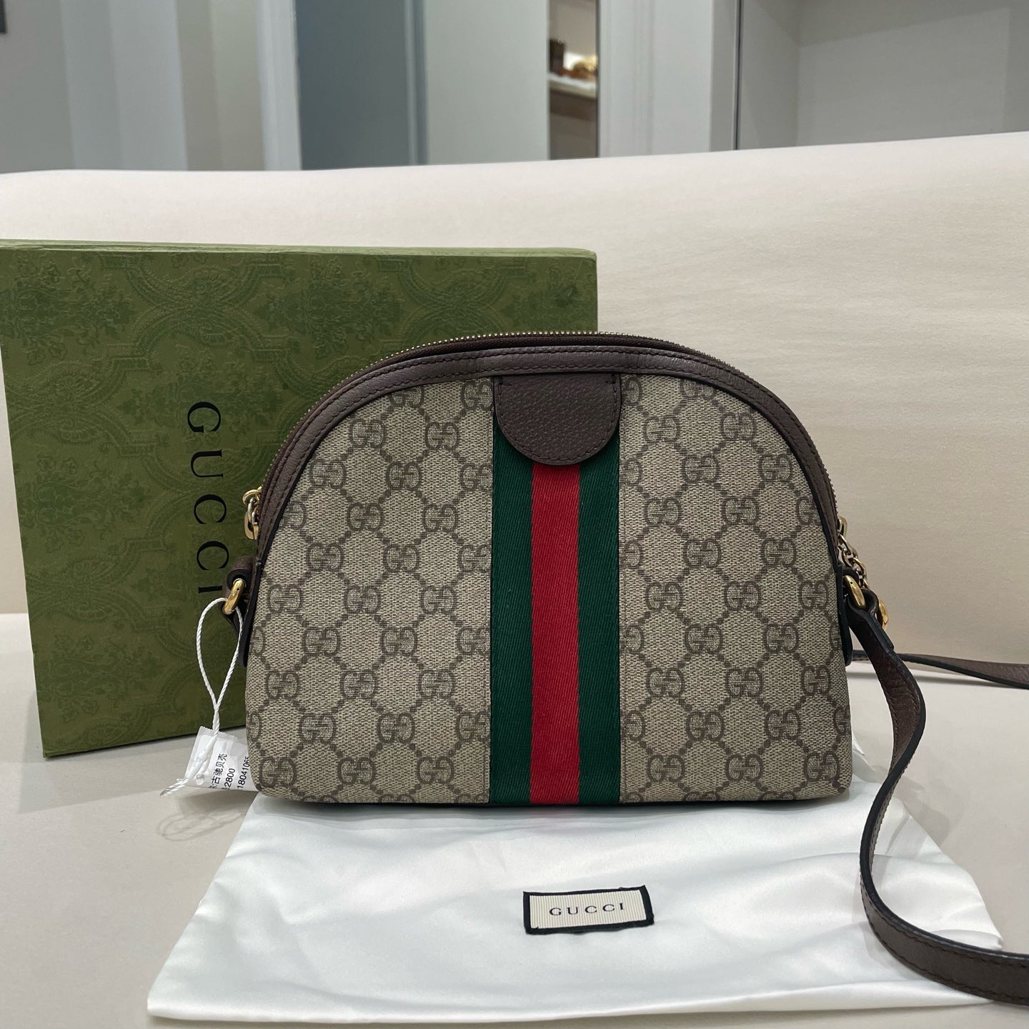 Gucci - Ophidia GG Small Shoulder Bag - GG Supreme canvas with leather trim - Beige and Ebony with Brown trim - (small)