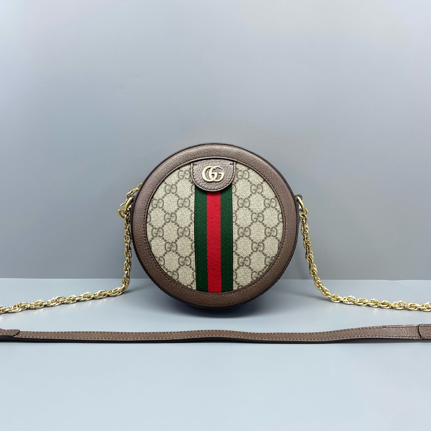 Gucci - Ophidia Round Mini Bag - GG Supreme canvas, Grained leather - Brown - (mini)