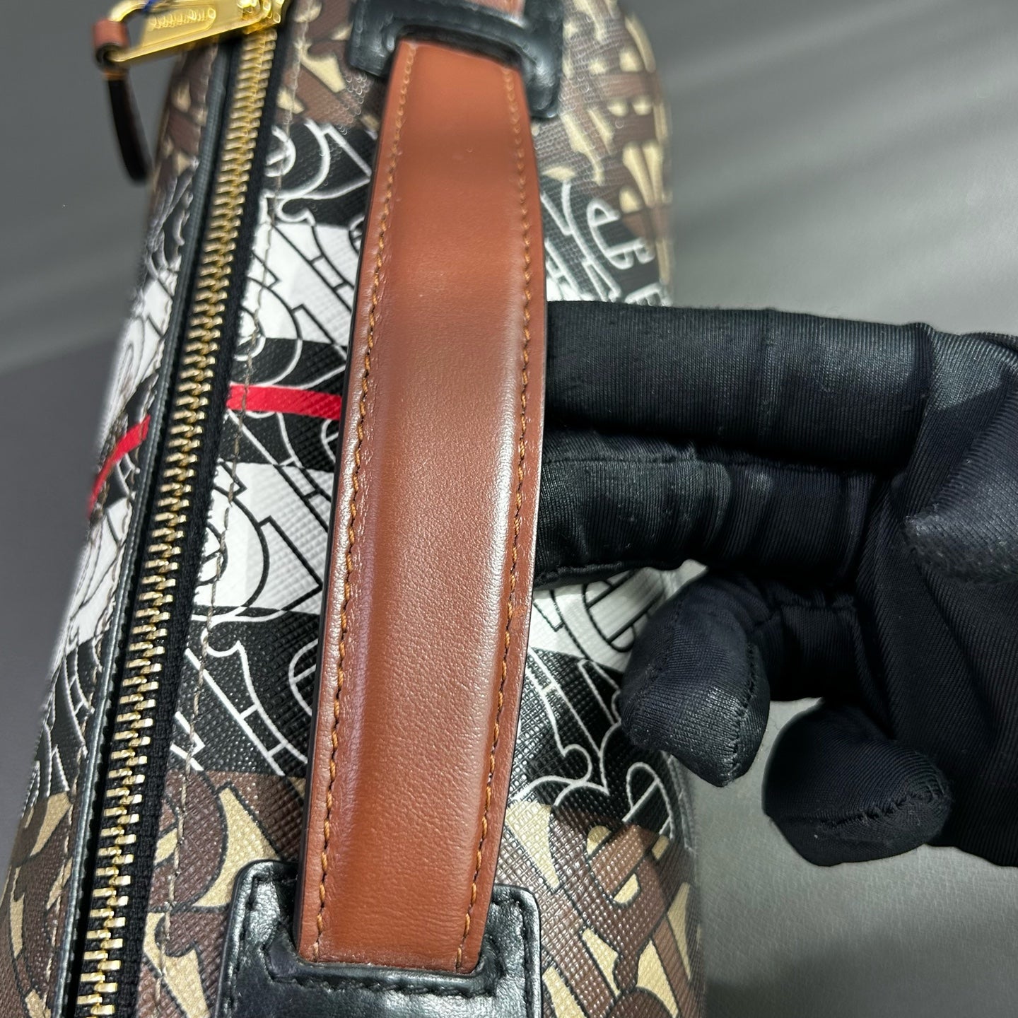 Burberry - TB Monogram Cylinder Bag - Coated Canvas with Leather Trim - Brown, Black, White, Red - (small)