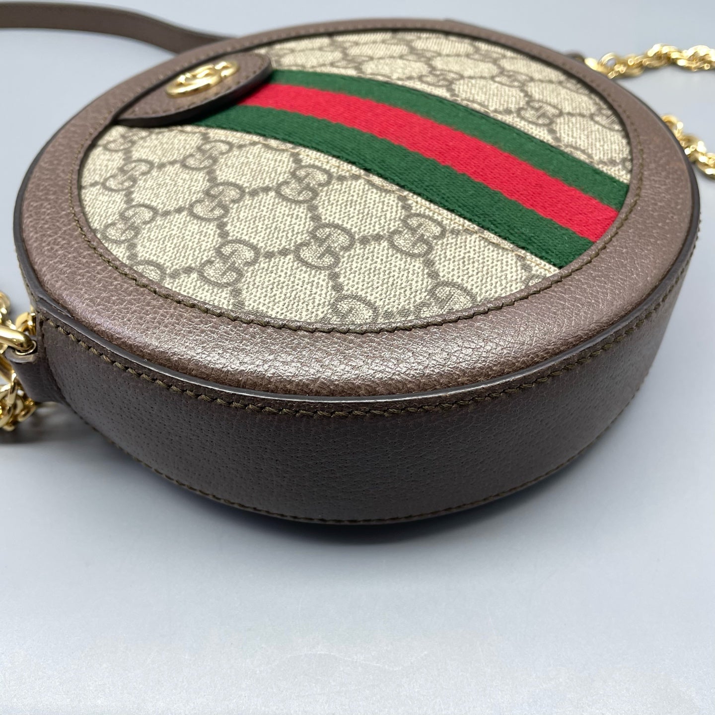 Gucci - Ophidia Round Mini Bag - GG Supreme canvas, Grained leather - Brown - (mini)