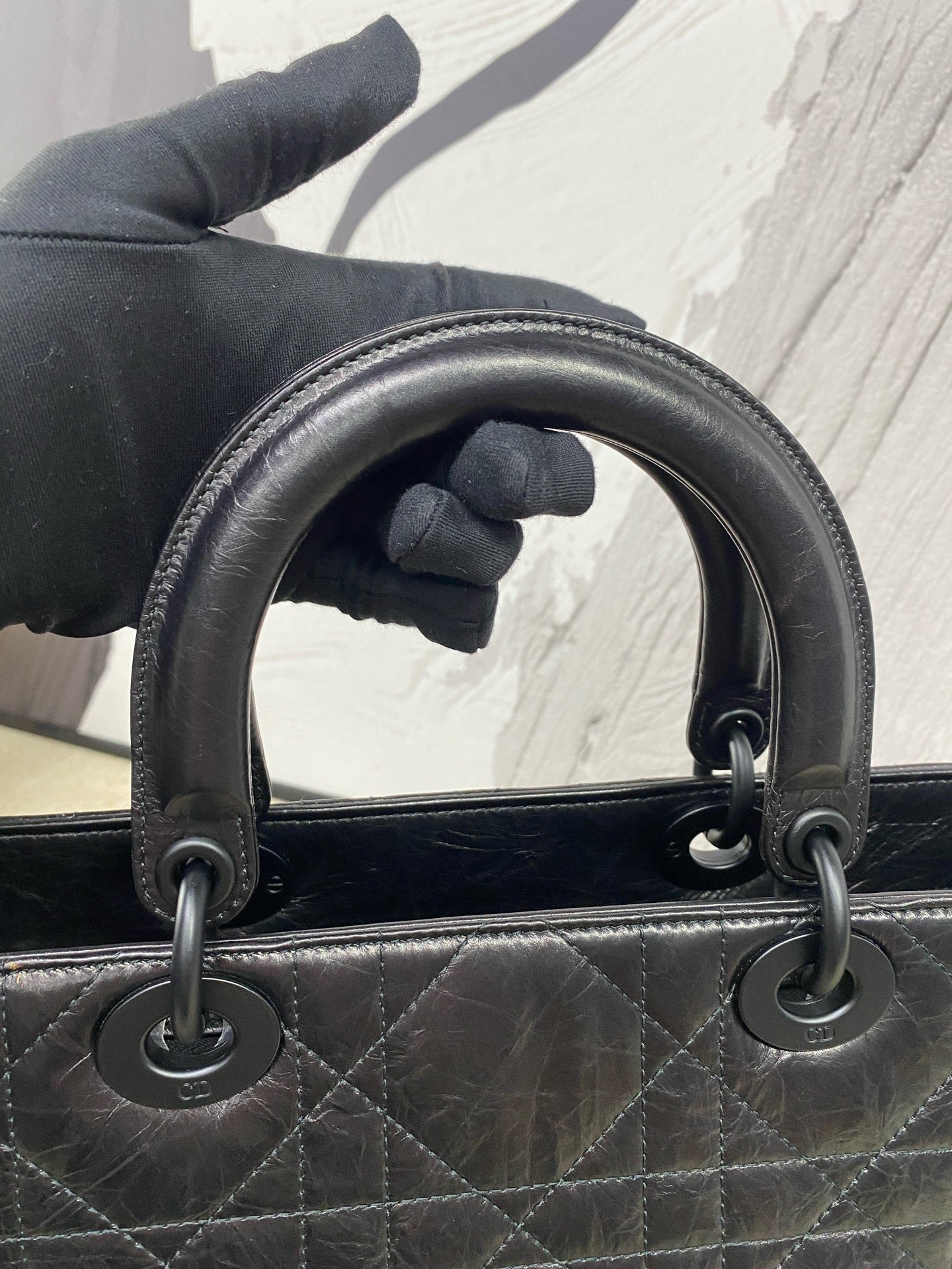 Dior - Lady D-Sire Medium - Wrinkled oil wax leather - Black - (Medium)