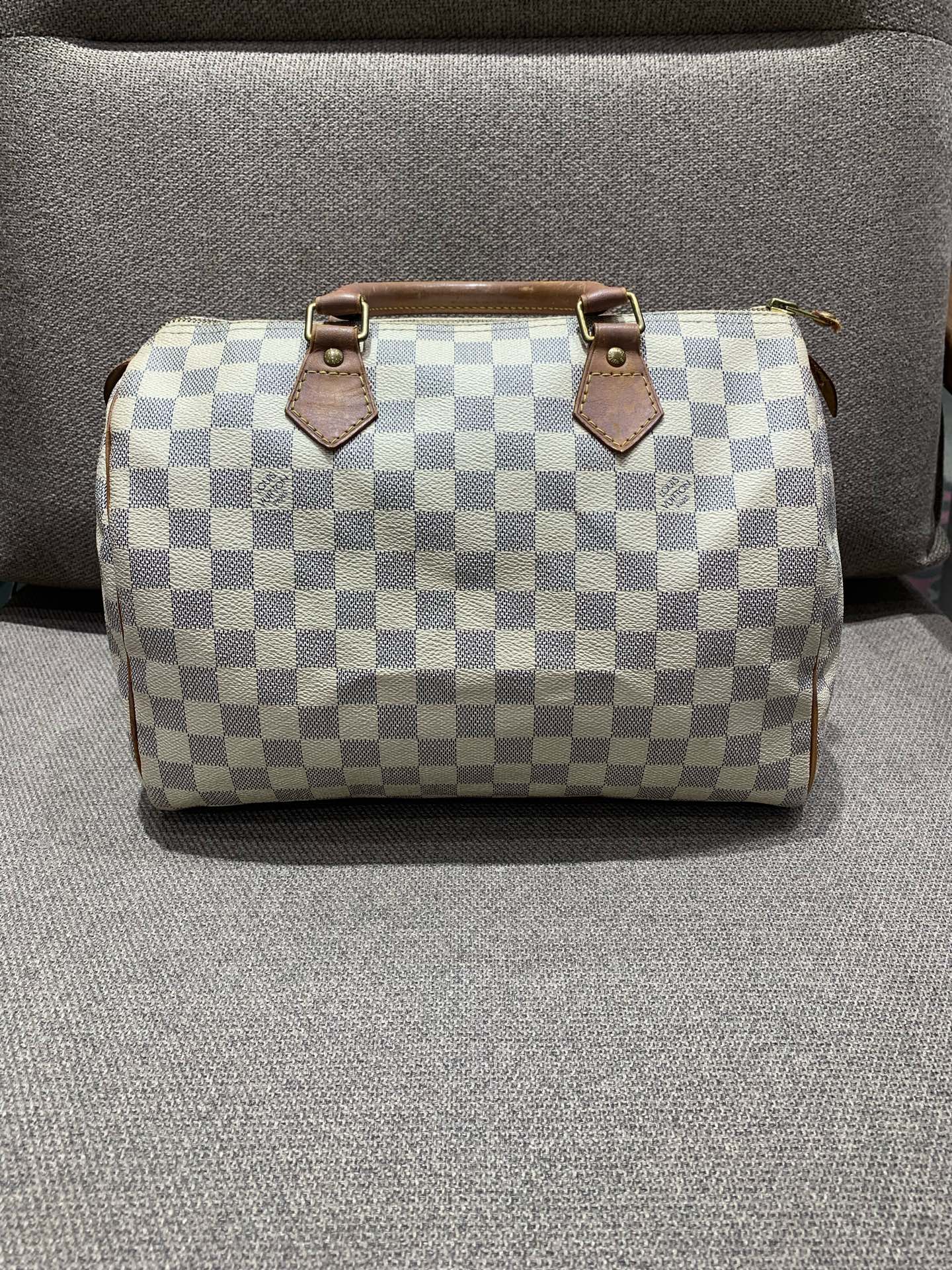Louis Vuitton - Speedy 30 - Damier Azur coated canvas with Vachetta leather trim - White - (Medium)