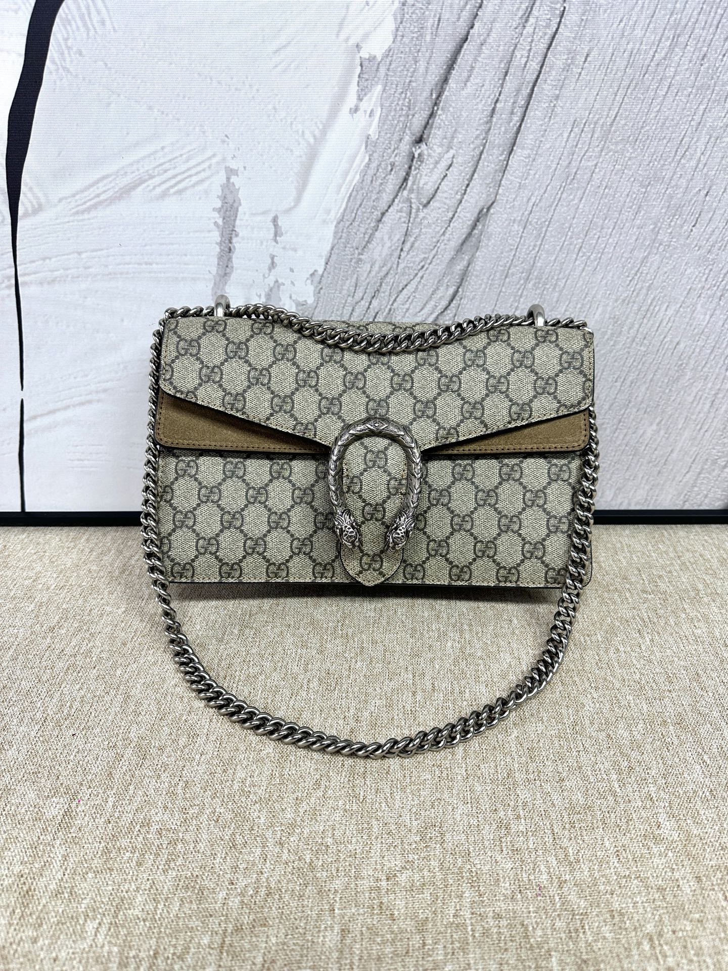 Gucci - Dionysus Shoulder Bag - GG Supreme coated canvas with suede trim - Beige - (Medium)