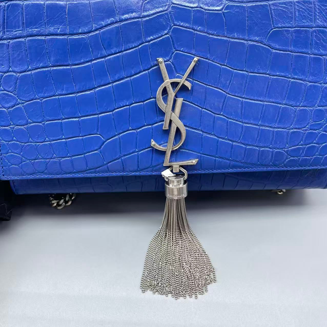 Saint Laurent - Kate Medium Tassel Bag - Crocodile-embossed leather - Blue - (Medium)