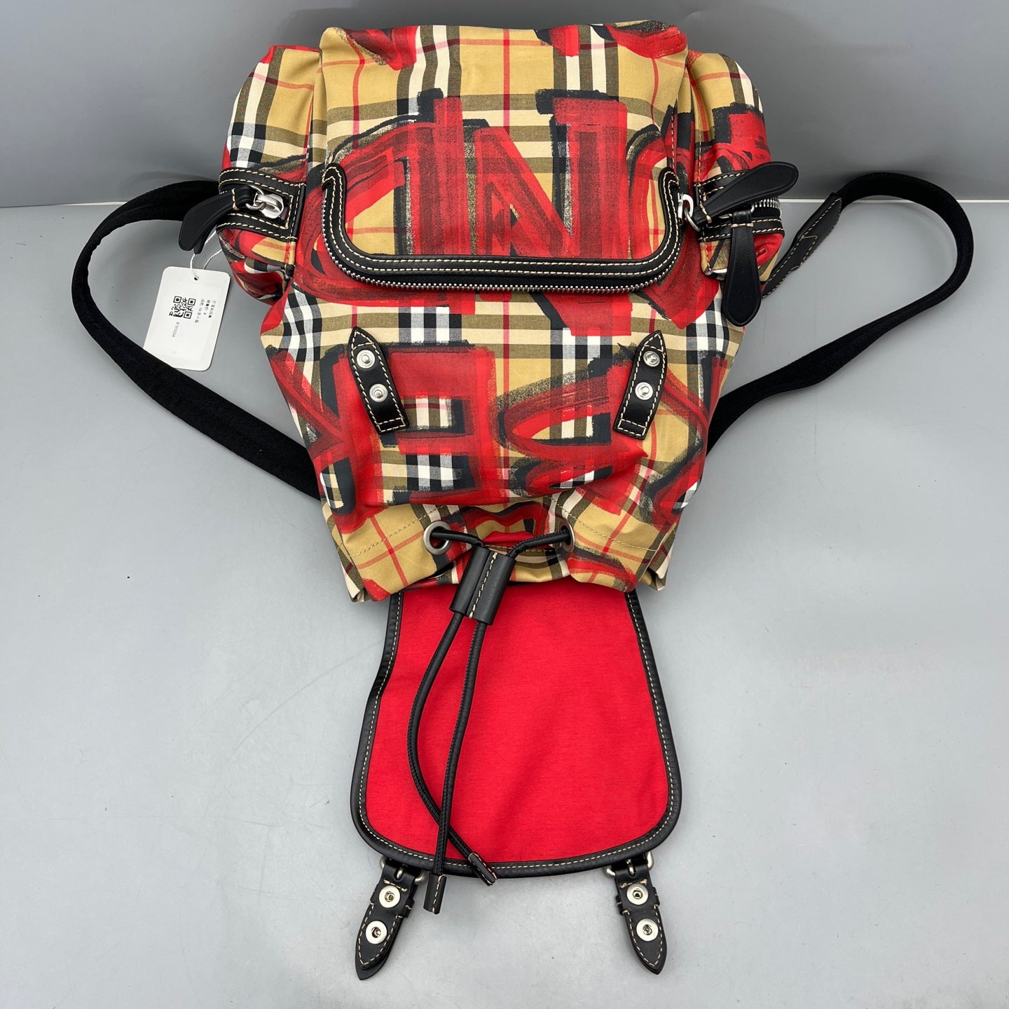 Burberry - Graffiti Check Drawstring Flap Backpack - Canvas with leather trim - Multicolour - (Medium)