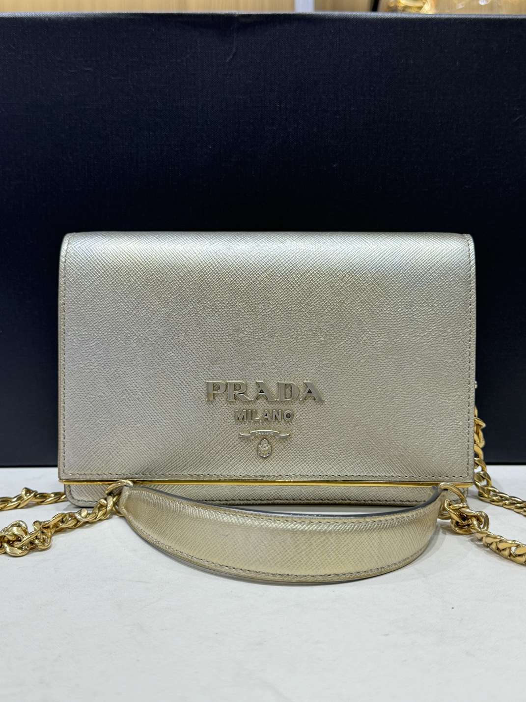 Prada - Saffiano Leather Wallet on Chain - Saffiano leather - Gold - (mini)