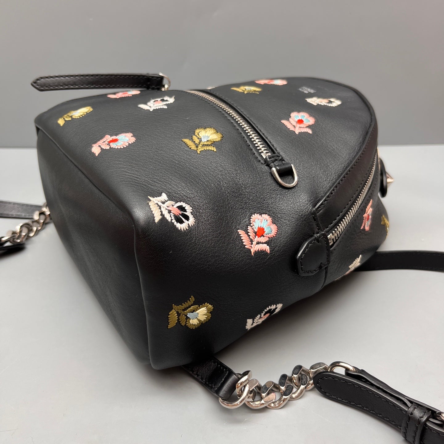 Fendi - Mini Backpack - Grained leather with embroidery - Black with multicolor embroidery - (mini)