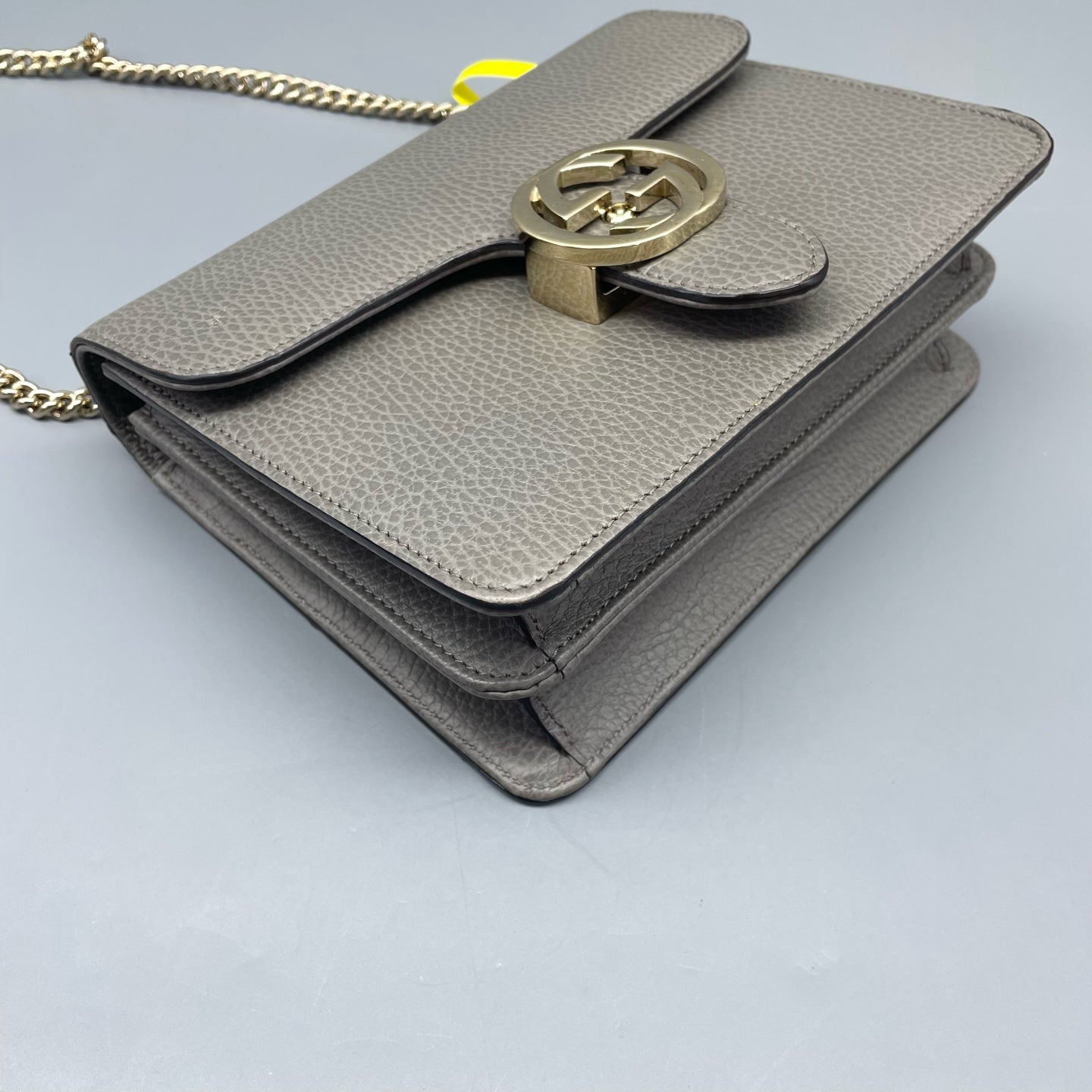 Gucci - Interlocking G Accordion Shoulder Bag - Grained leather - Grey with Gold-Tone Hardware - (small)