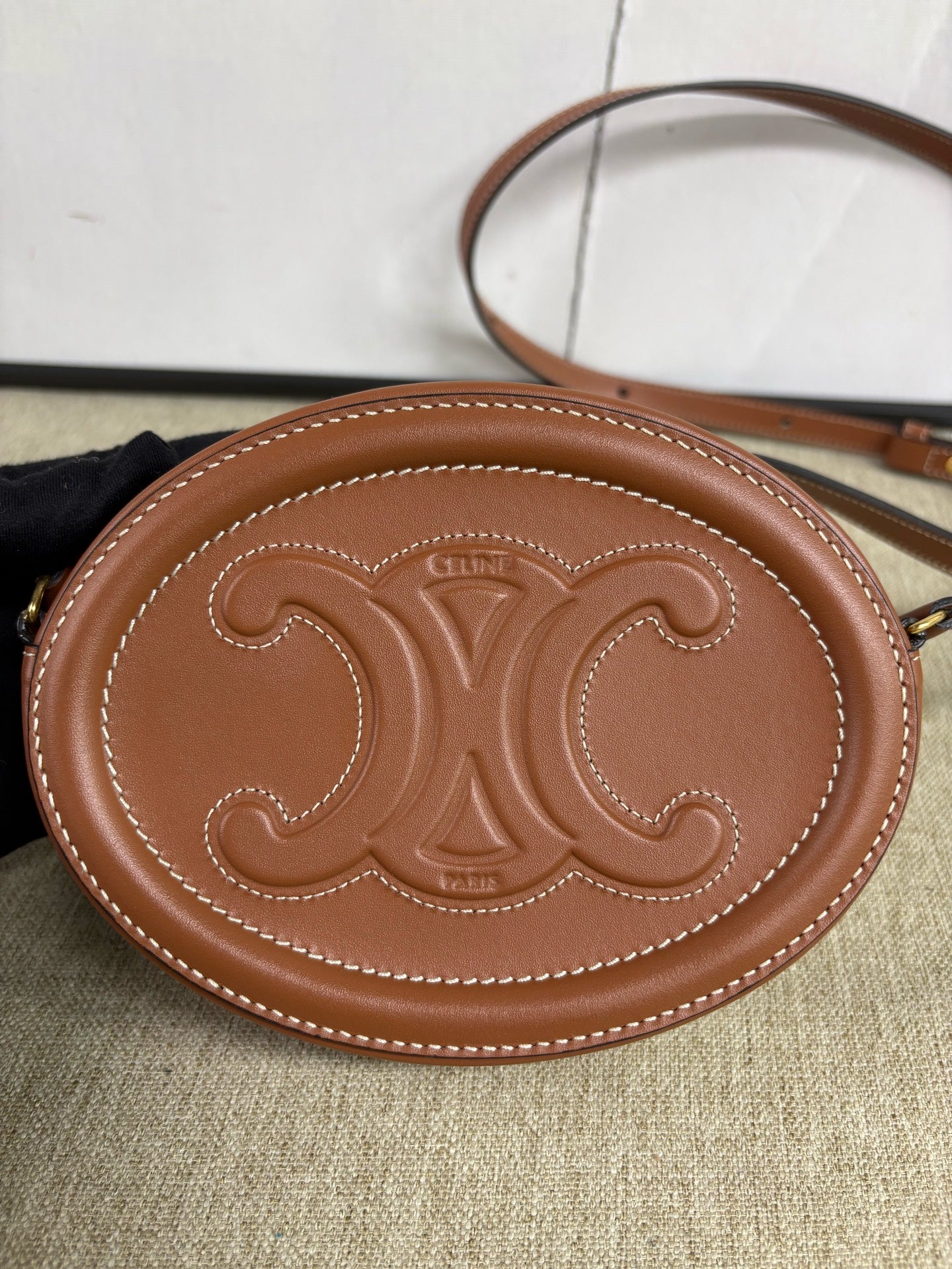 Celine - Triomphe Embossed Mooncake Bag - Leather - Brown - (mini)