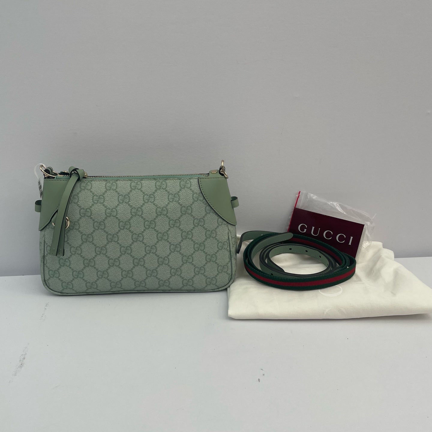 Gucci - 0436 Shoulder Bag - GG Supreme coated canvas with leather trim - Mint Green with Gold-Tone Hardware - (mini)