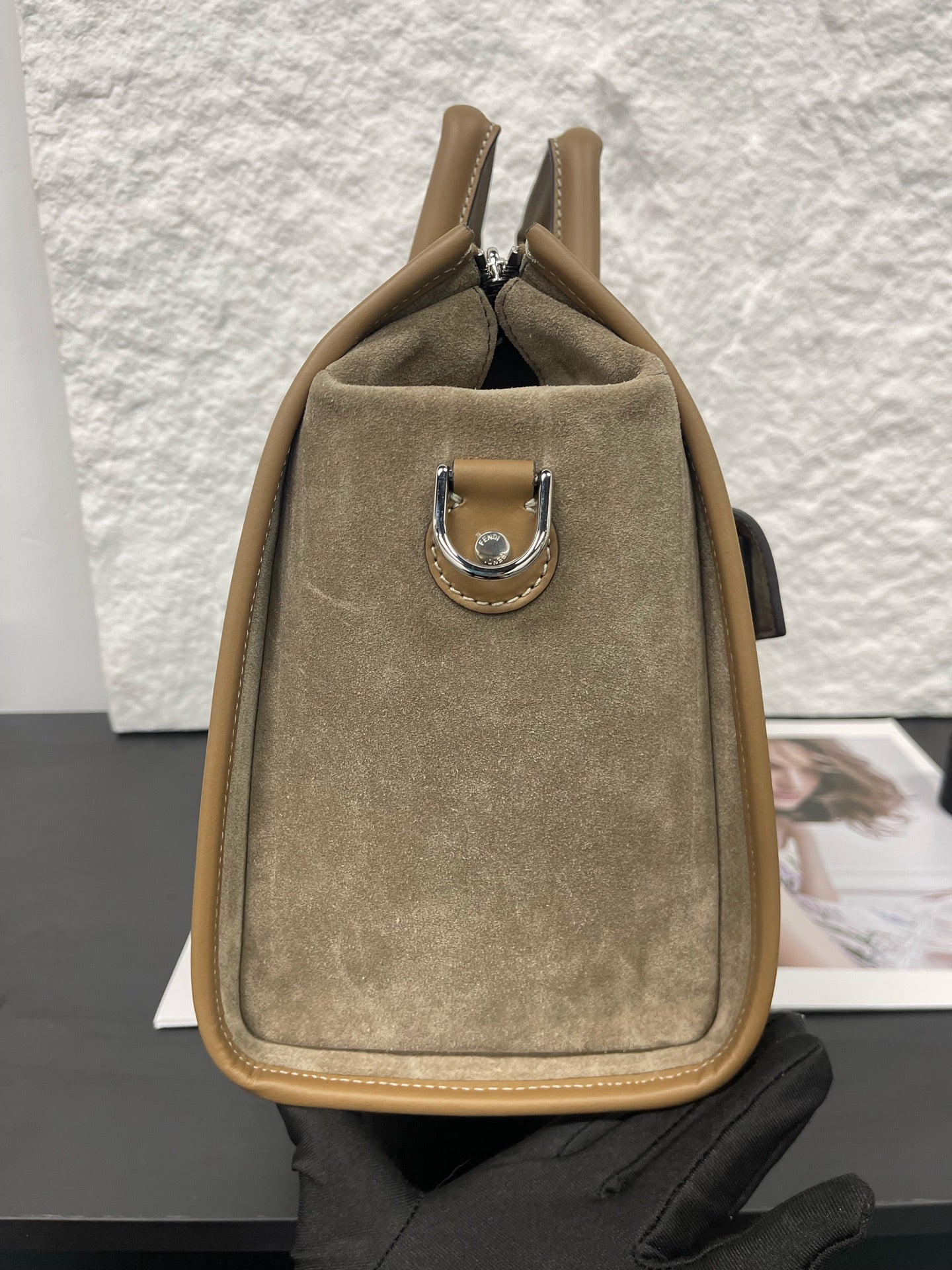 Fendi - Soft Trunk - FF monogram canvas with tan leather trim and suede sides - Brown - (small)