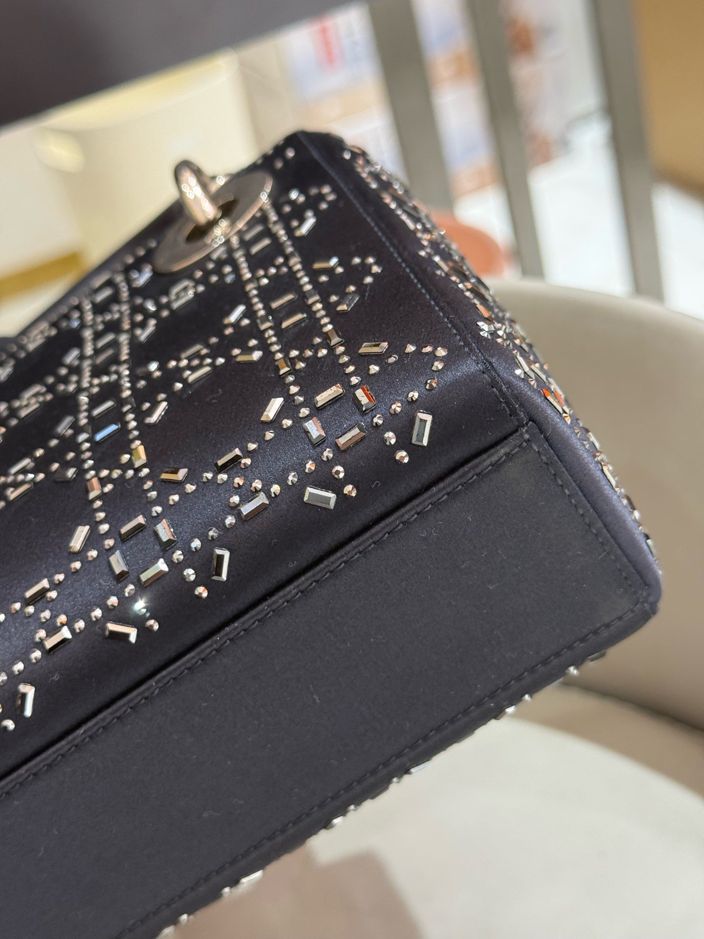 Dior - Lady Dior Mini - Satin with Crystal Embellishments - Navy Blue - (mini)