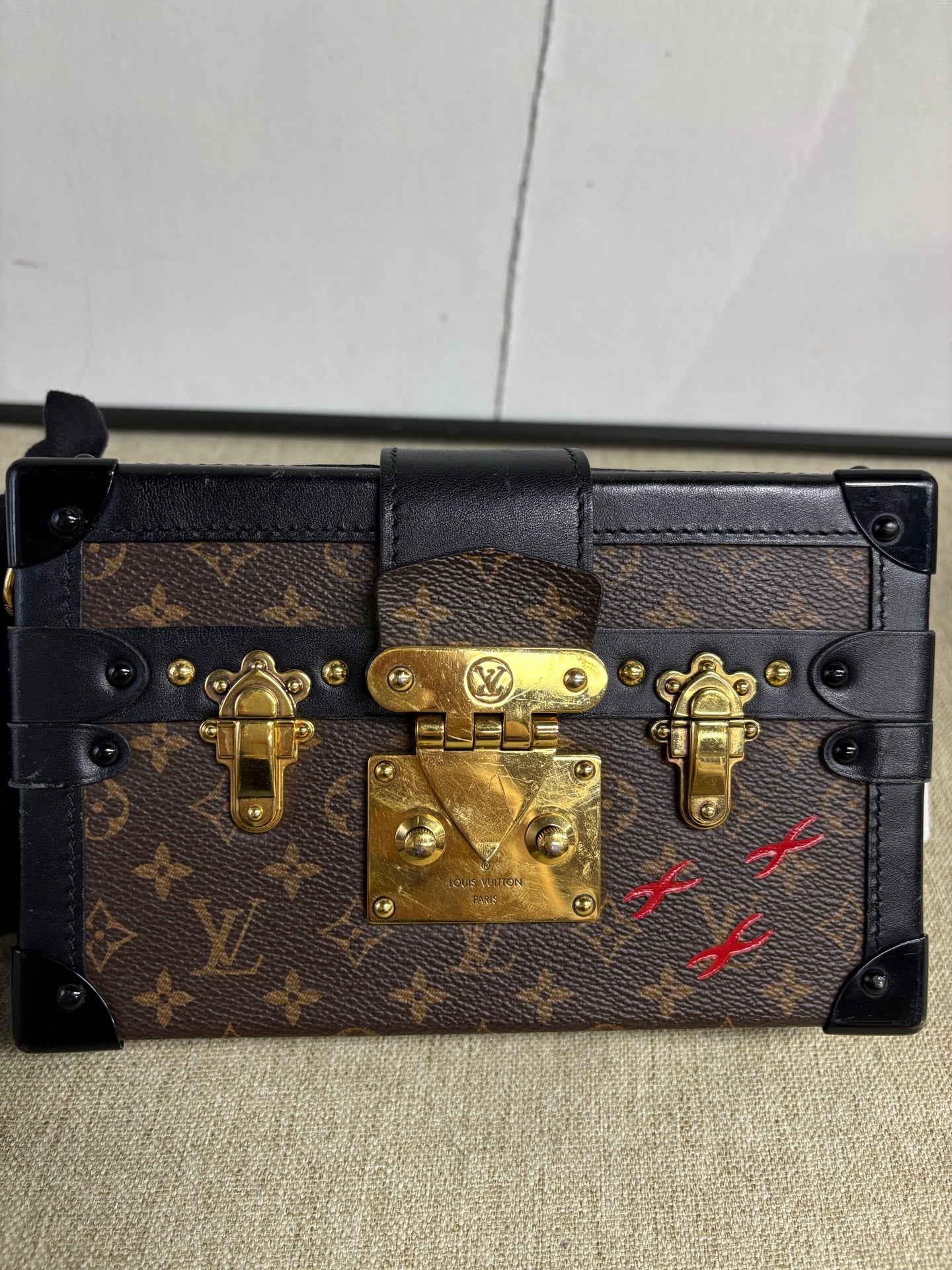 Louis Vuitton - Petite Malle Limited Edition Monogram - Monogram coated canvas with leather trim - Brown Monogram with Black and Red Accents - (mini)