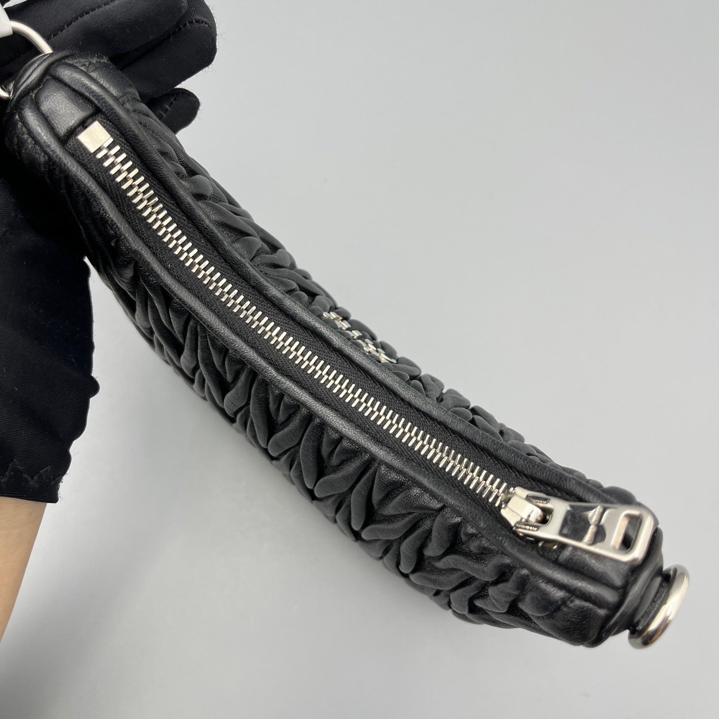 Miu Miu - Hobo Pleated Chain Bag - Leather - Black - (mini)
