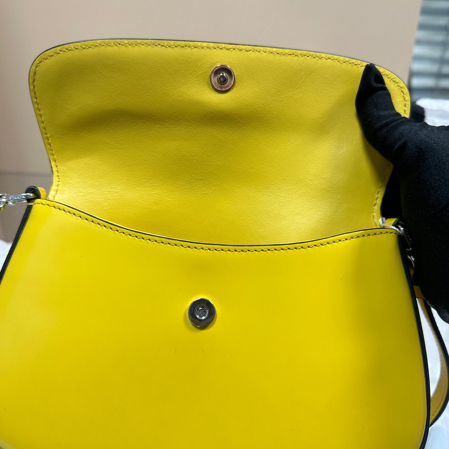 Prada - Cleo Flap Small Shoulder Bag - Box leather - Yellow - (small)