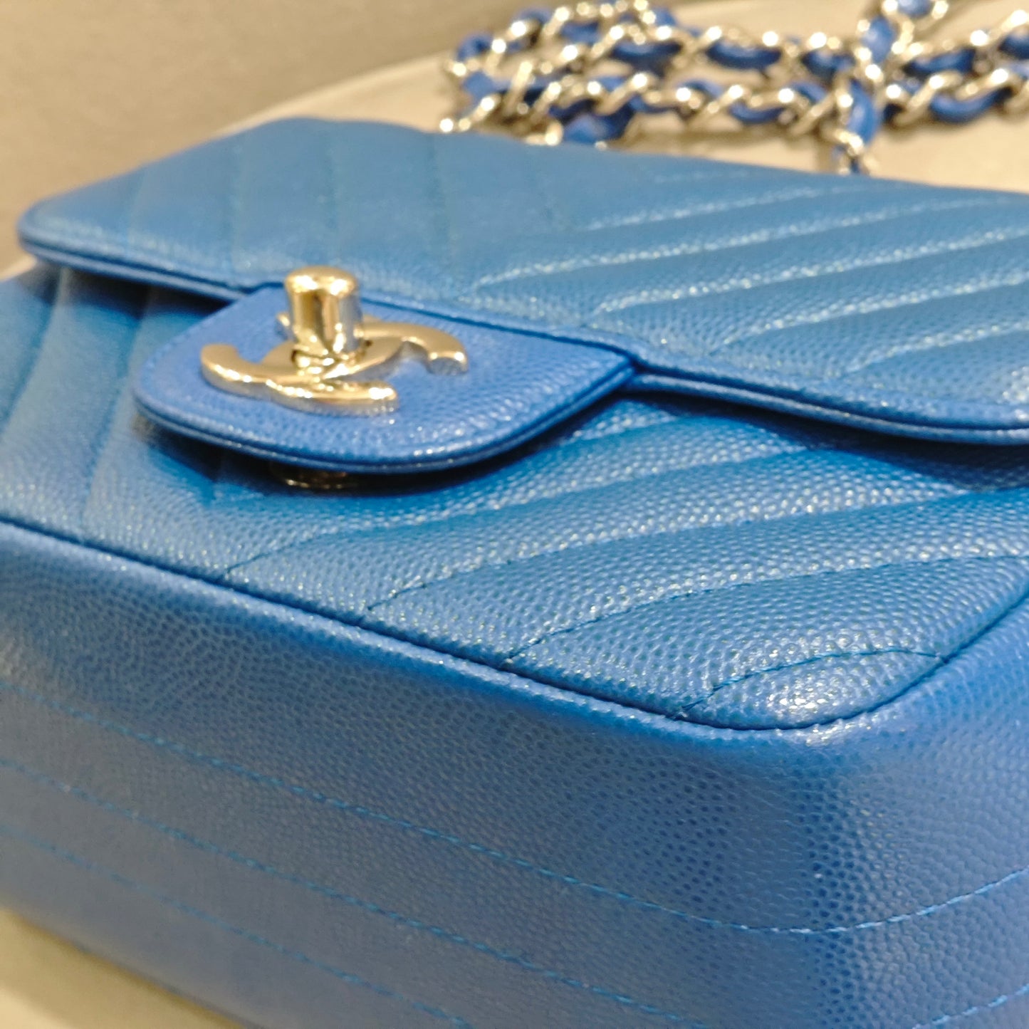 Chanel - Square Mini Flap Bag - Caviar leather - Blue - (mini)