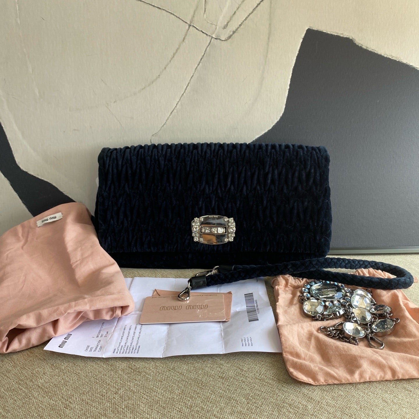 Miu Miu - Matelassé Velvet Crystal Shoulder Bag - Velvet - Blue - (small)