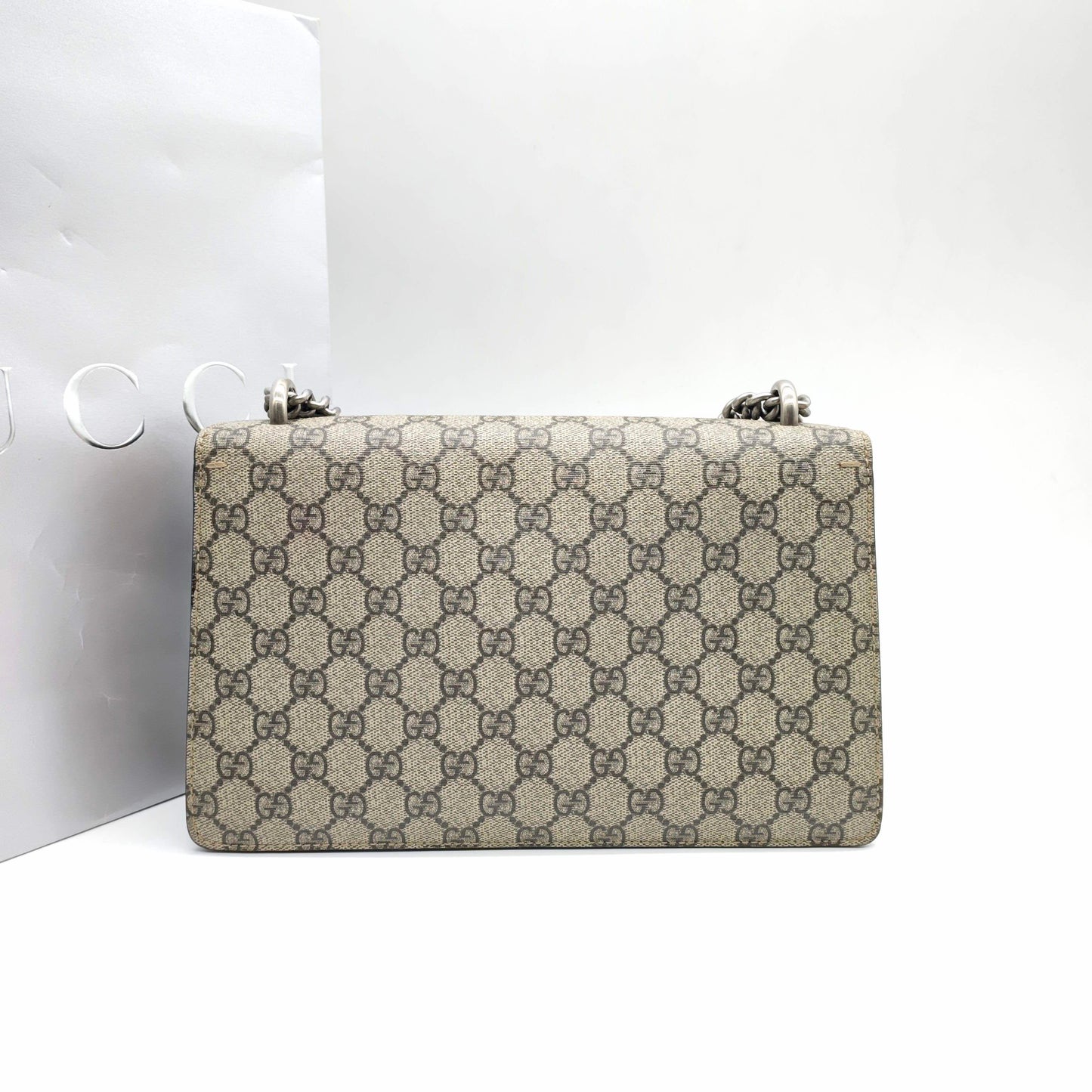 Gucci - Dionysus Medium Shoulder Bag - GG Supreme coated canvas with suede and leather trim - Beige GG Supreme canvas with camel suede and brown leather trim - (medium)