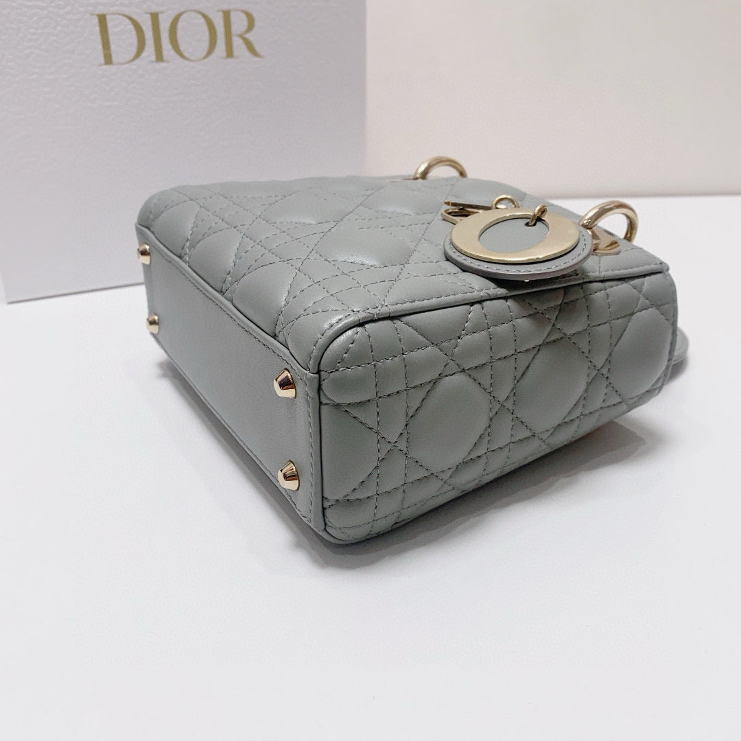 Dior - Lady Dior Mini - Lambskin leather - Grey with Gold-Tone Hardware - (mini)