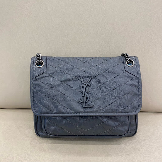 Saint Laurent - Niki Medium - Crinkled waxed calfskin leather - Grey - (Medium)