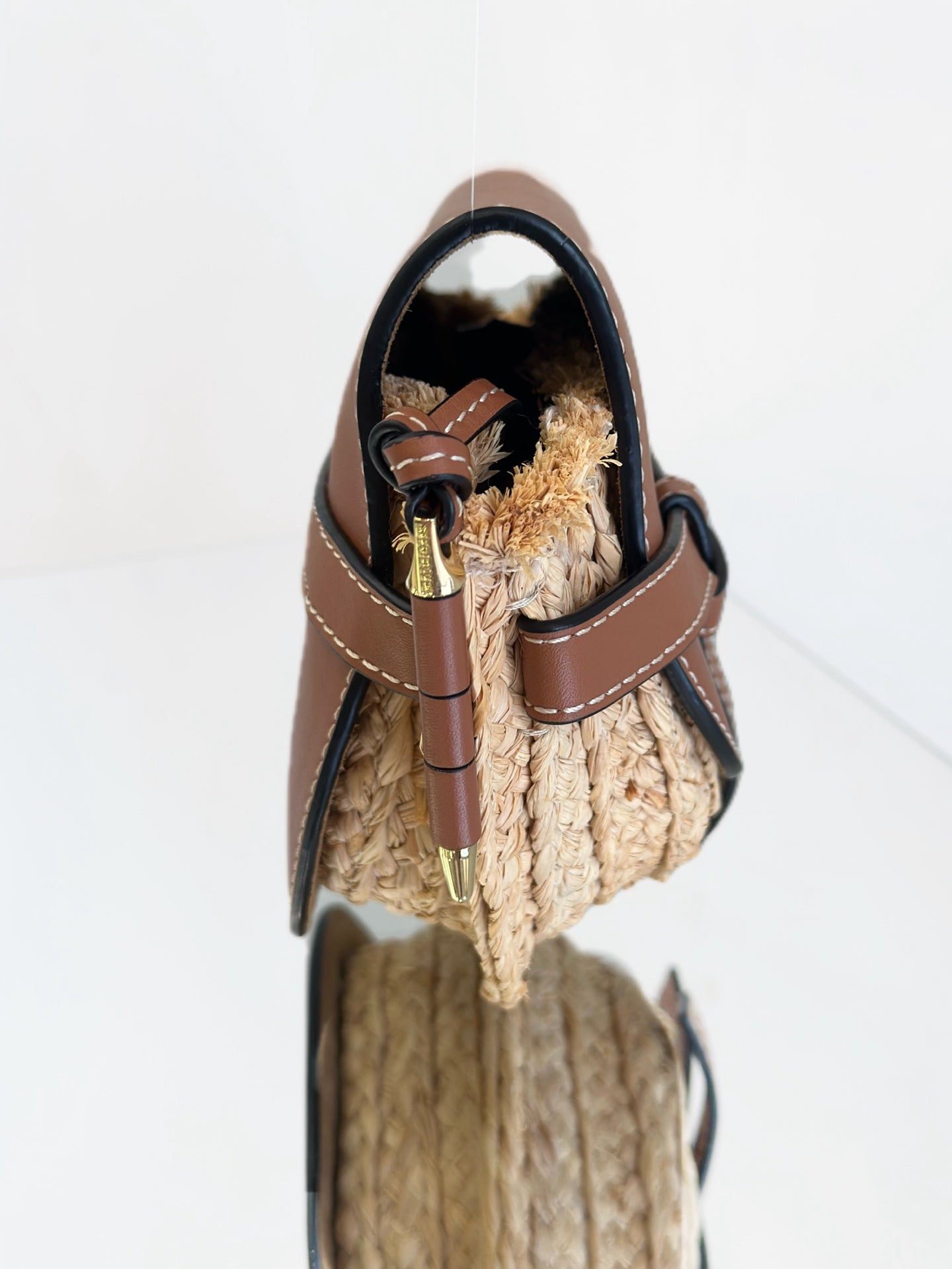 LOEWE - Gate Mini - Cowhide leather and woven straw - Brown - (mini)