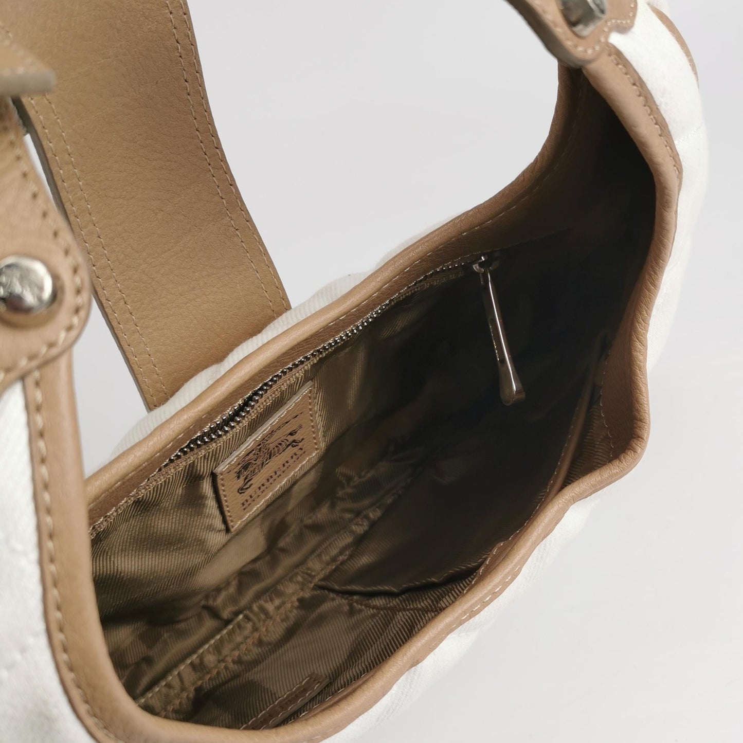 Burberry - Quilted Canvas and Leather Shoulder Bag - Canvas with pebbled leather trim - Beige and White - (Medium)