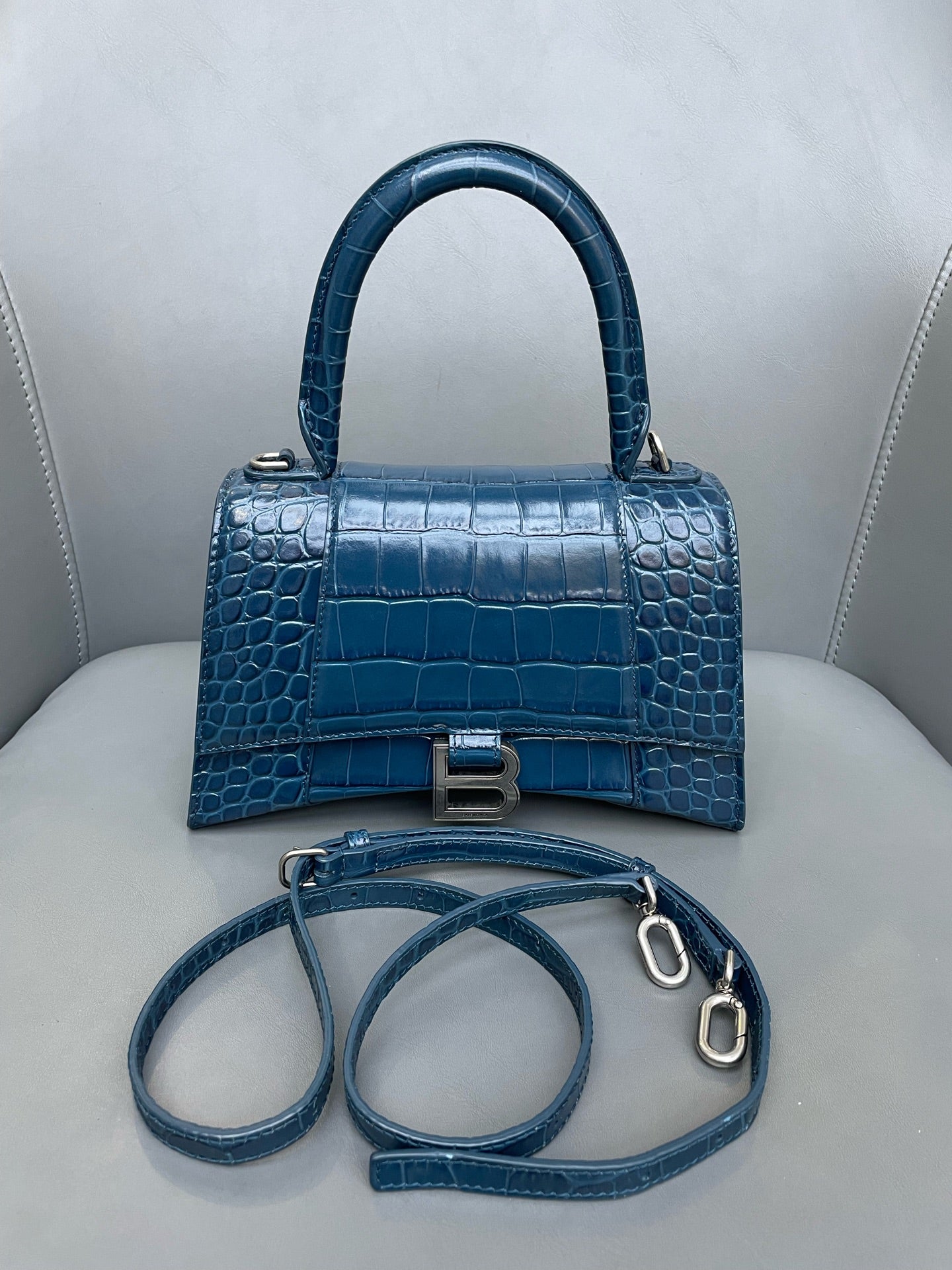 Balenciaga - Hourglass XS - Leather - Midnight Blue with Silver-Tone Hardware - (small)