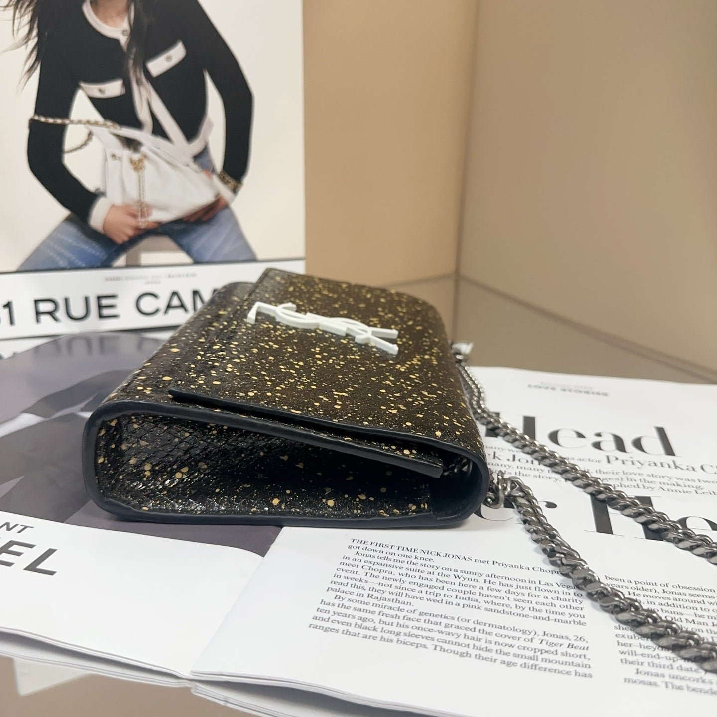 Saint Laurent - Kate - Embossed leather with faux snakeskin effect - Black - (mini)