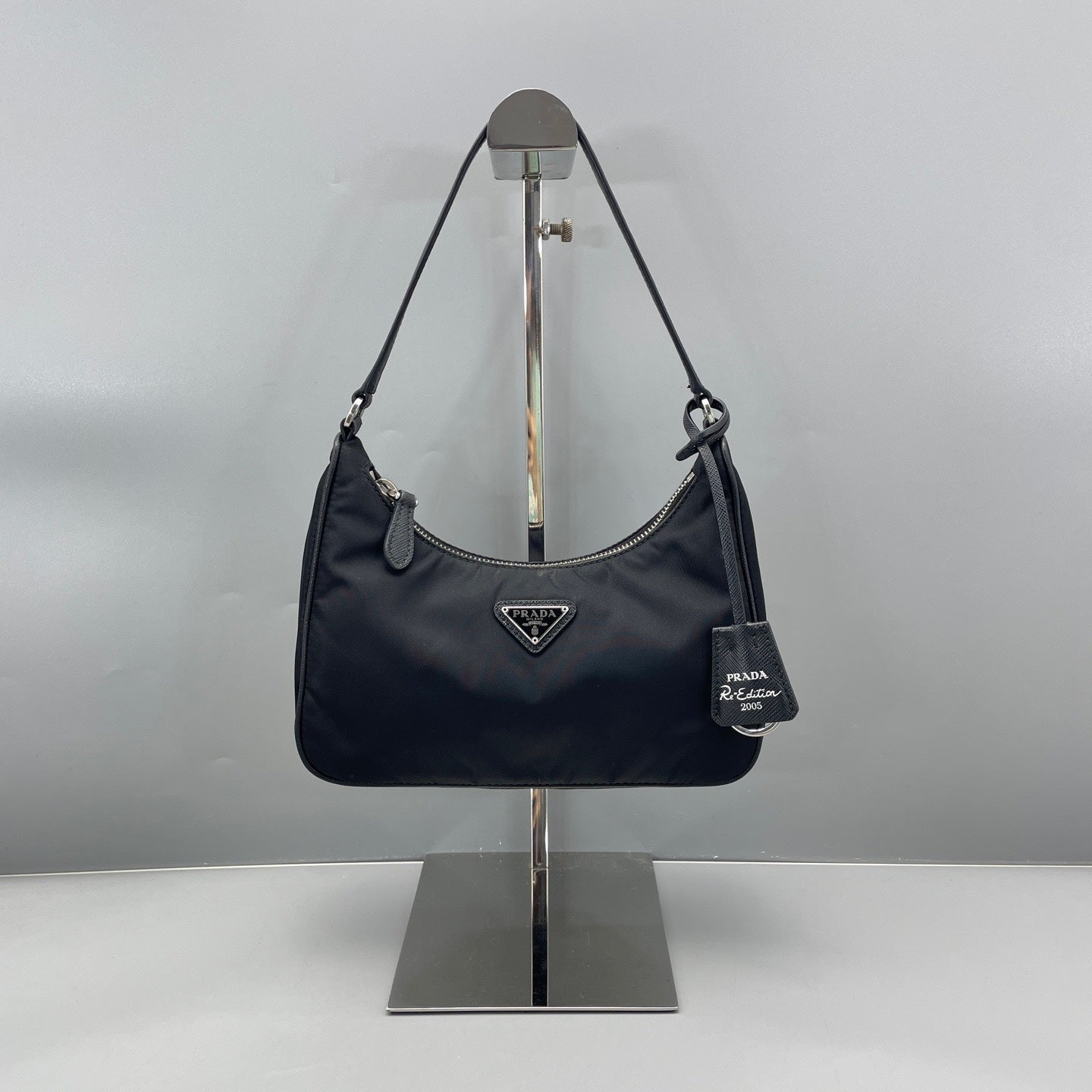 Prada - Re-Edition 2005 Hobo - Prada Re-Nylon (polyamide) with Saffiano leather trim - Black with Silver-Tone Hardware - (Small)
