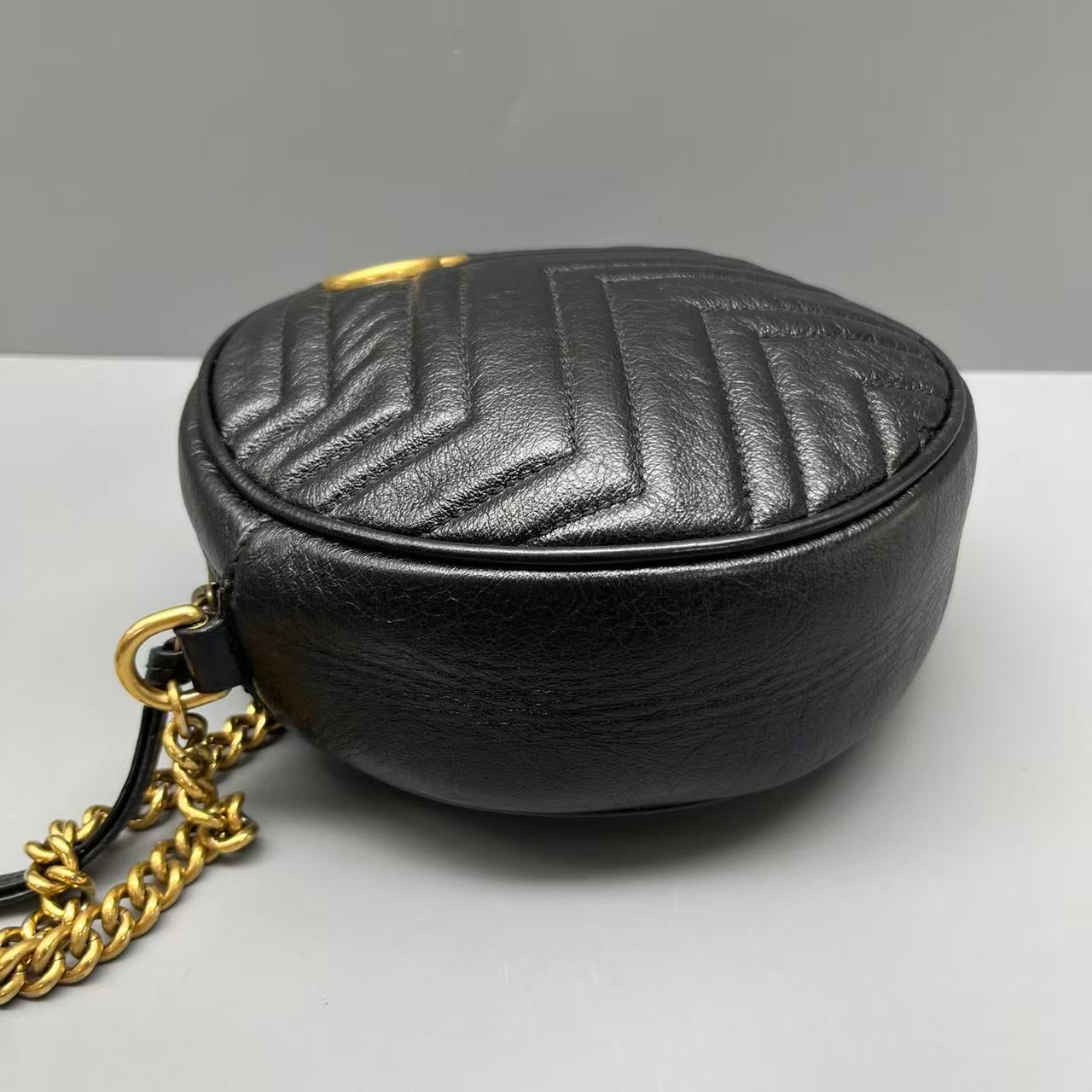 Gucci - GG Marmont Round Mini Bag - Leather - Black - (mini)